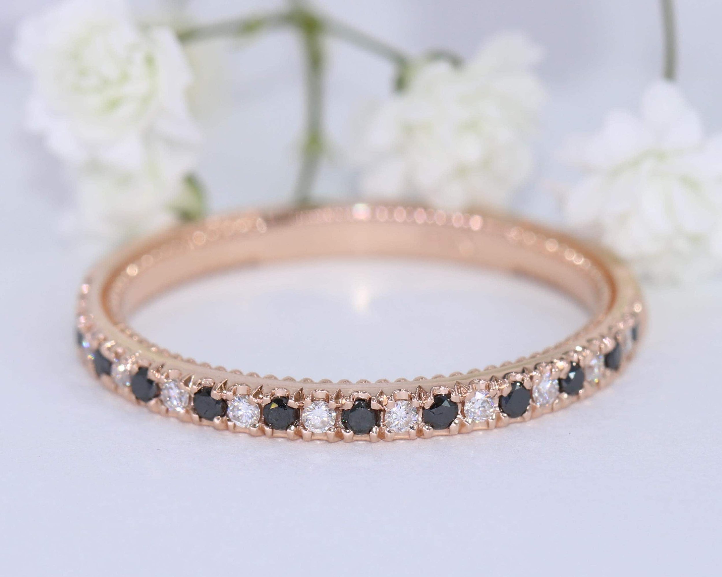 Alternating Black and White Natural Diamonds Straight Stackable Band