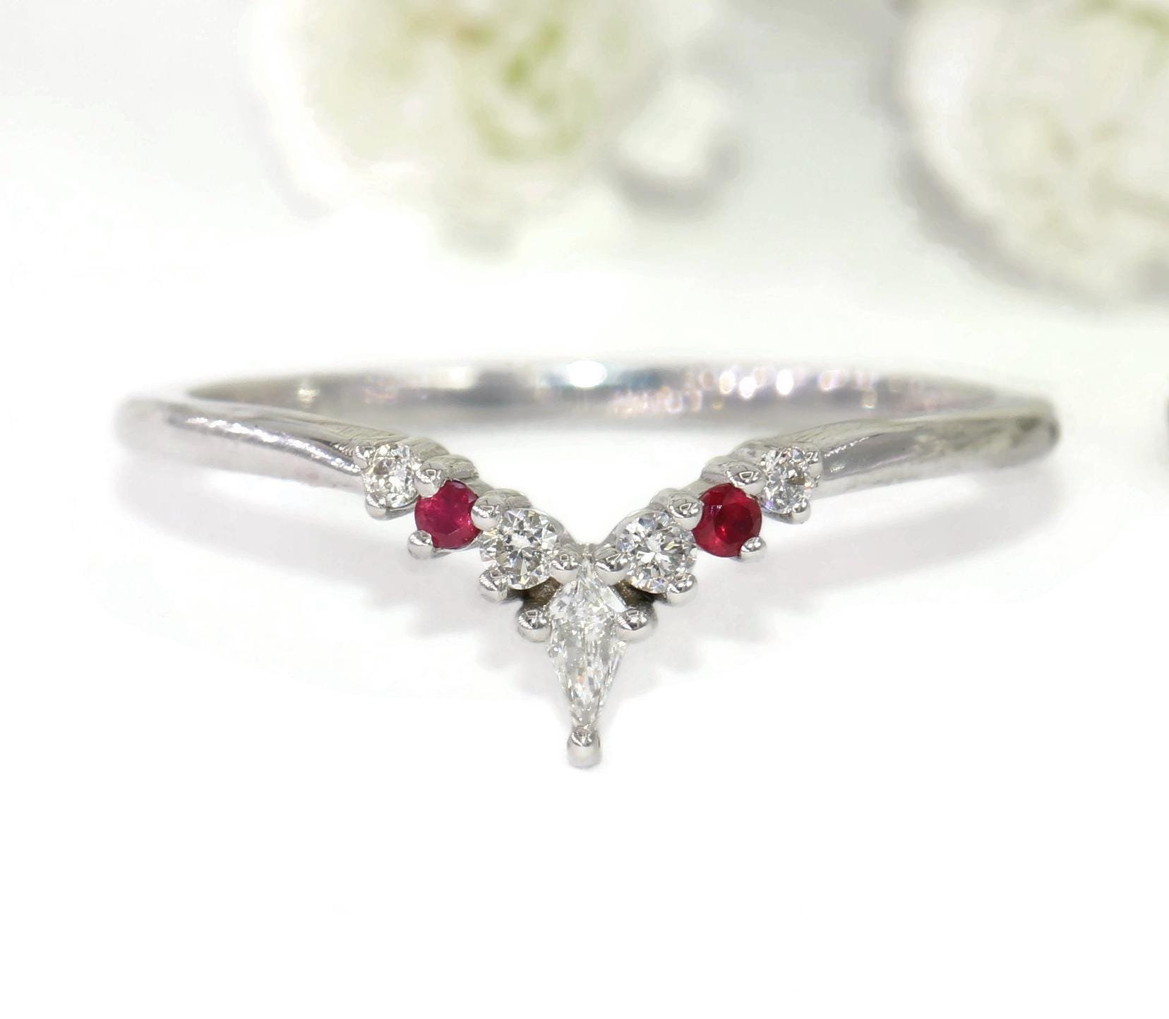 Natural Kite Diamond and Ruby Chevron Wedding Ring