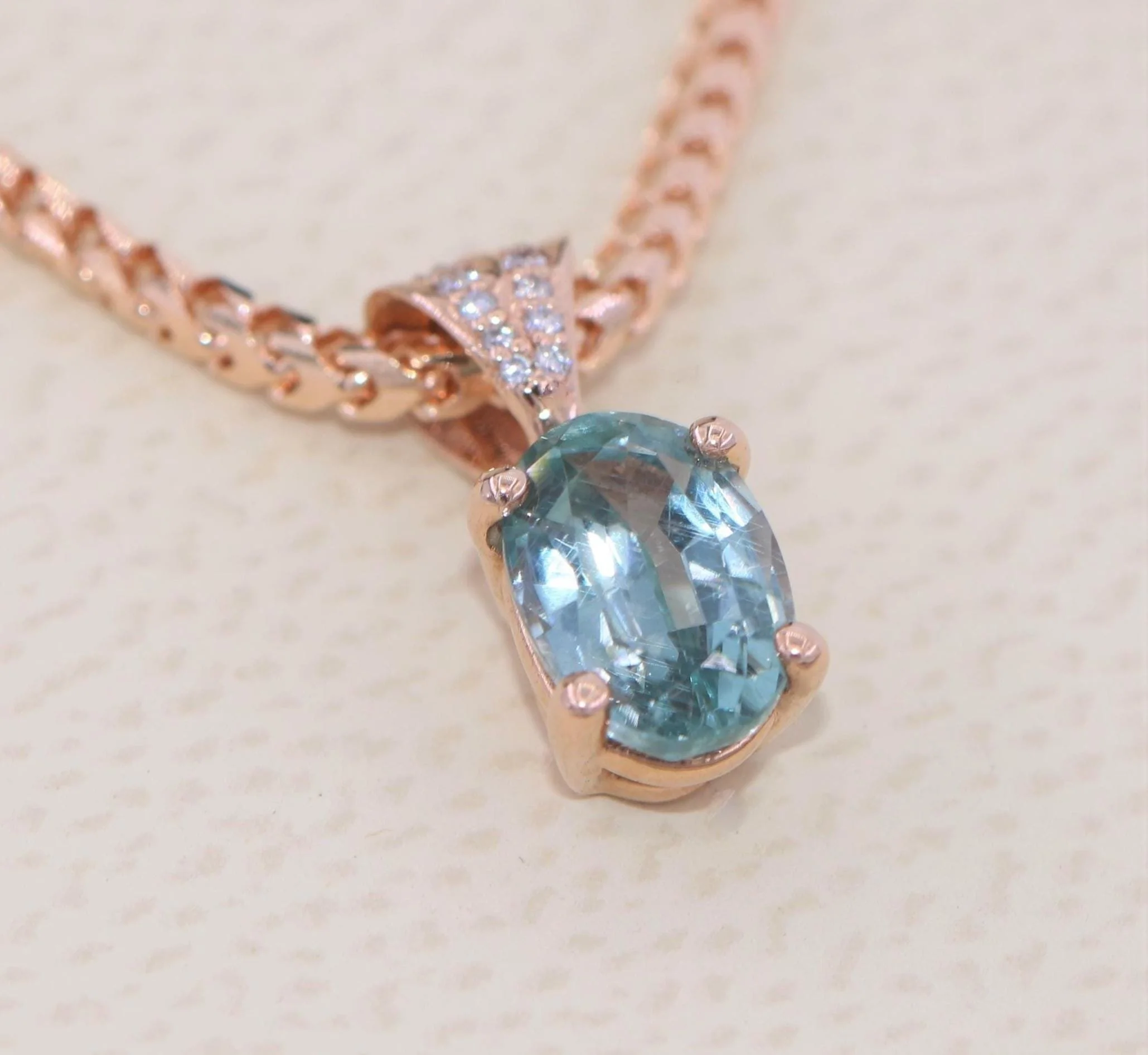 Teal Sky Blue Natural Sapphire and Diamonds Pendant 14k Solid Gold Custom Made