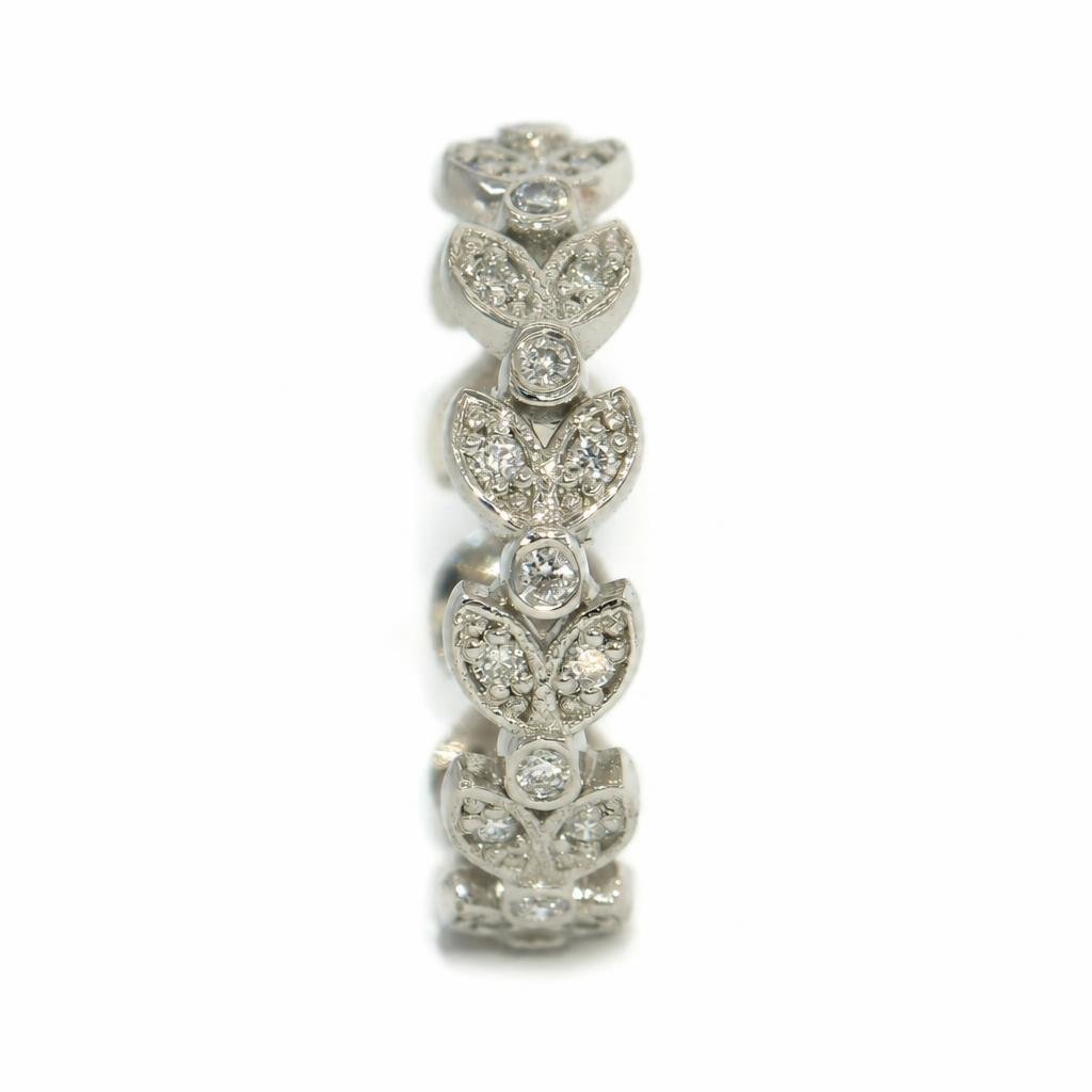 Custom Made Natural Diamonds Solid Platinum Leaf Wedding Ring