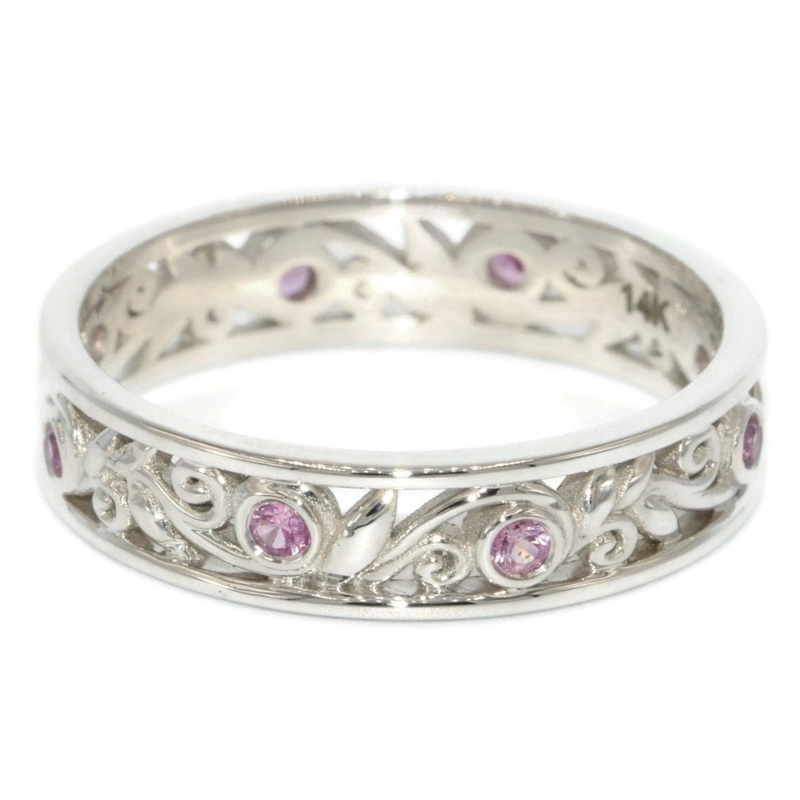 Natural Sapphires Vine Leaf Scroll Filigree Lace Eternity Ring