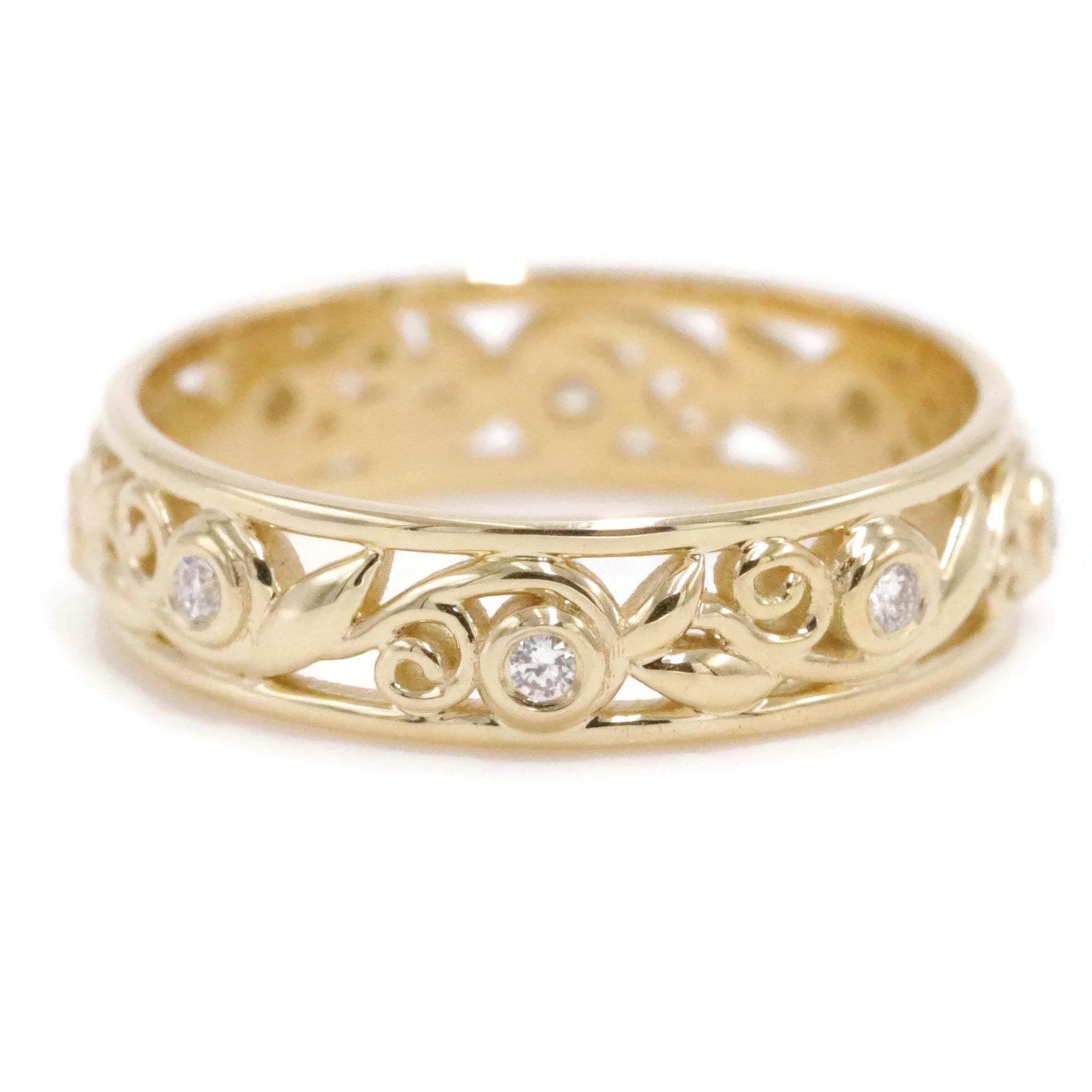 Natural Diamonds Rustic Leaf Vine Scroll Filigree Eternity Wedding Ring