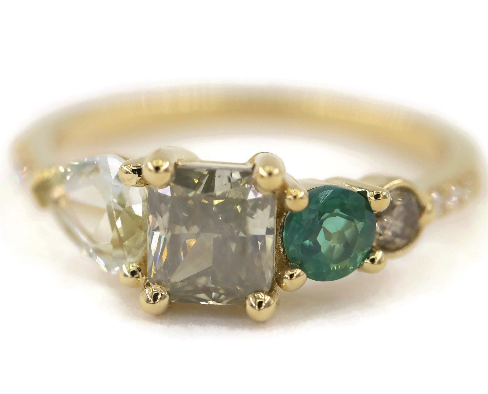 1 ct Salt & Pepper Diamond and Alexandrite Cluster Ombre Engagement