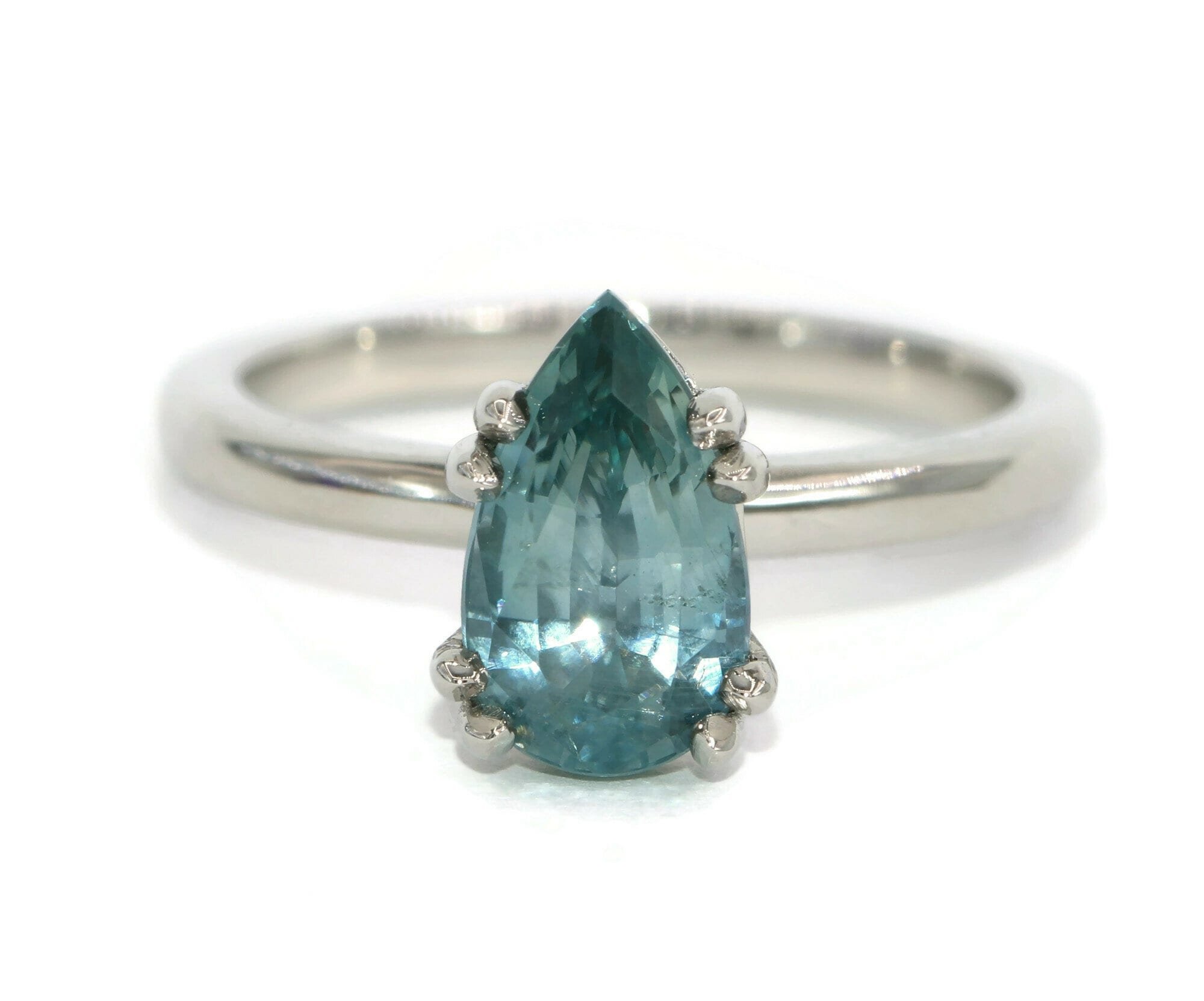 2 ct Pear Teal Blue Sapphire Double Prongs Solitaire Engagement Ring