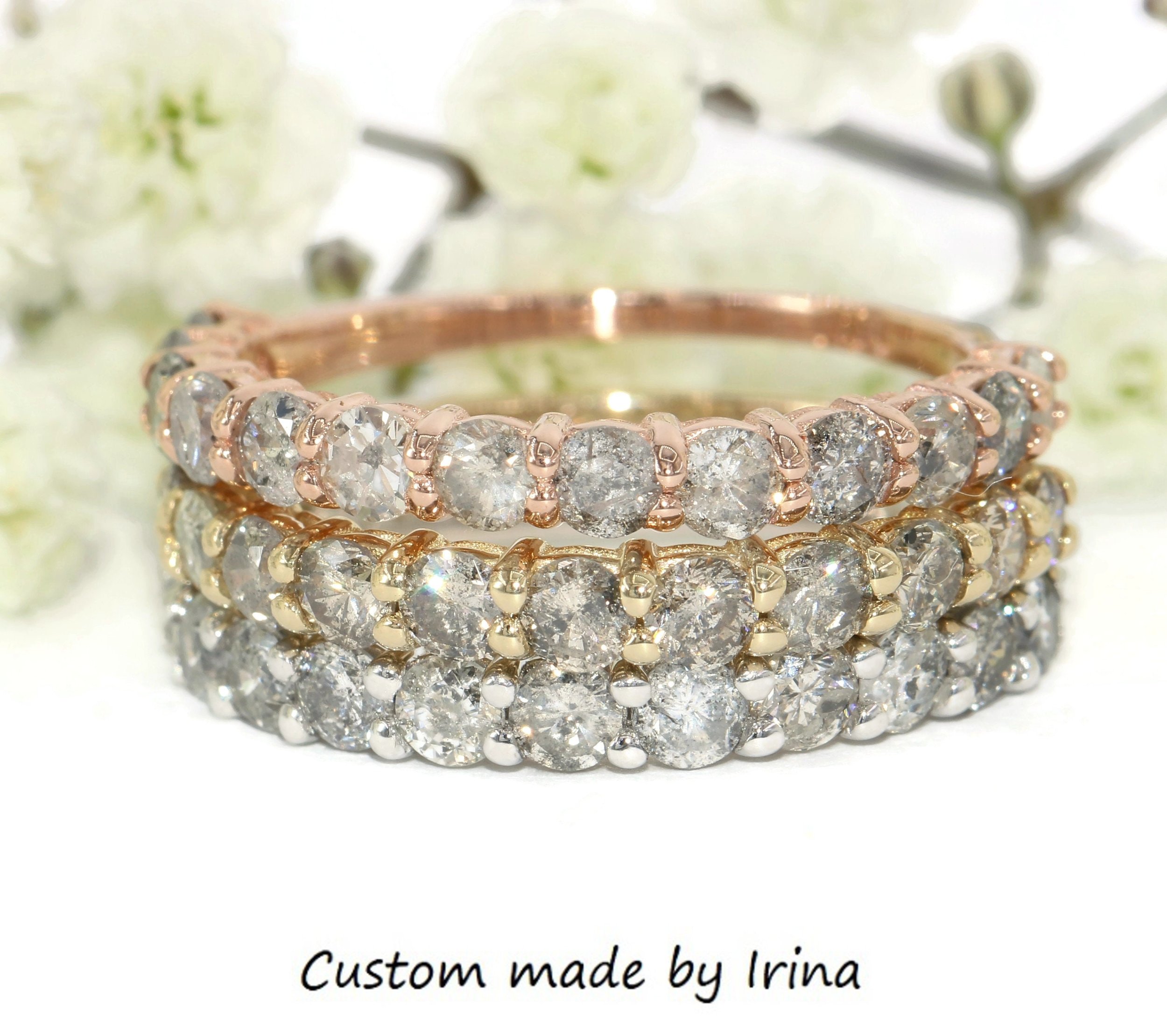 Stackable Grey Salt and Pepper Natural Diamonds Half Eternity Ring