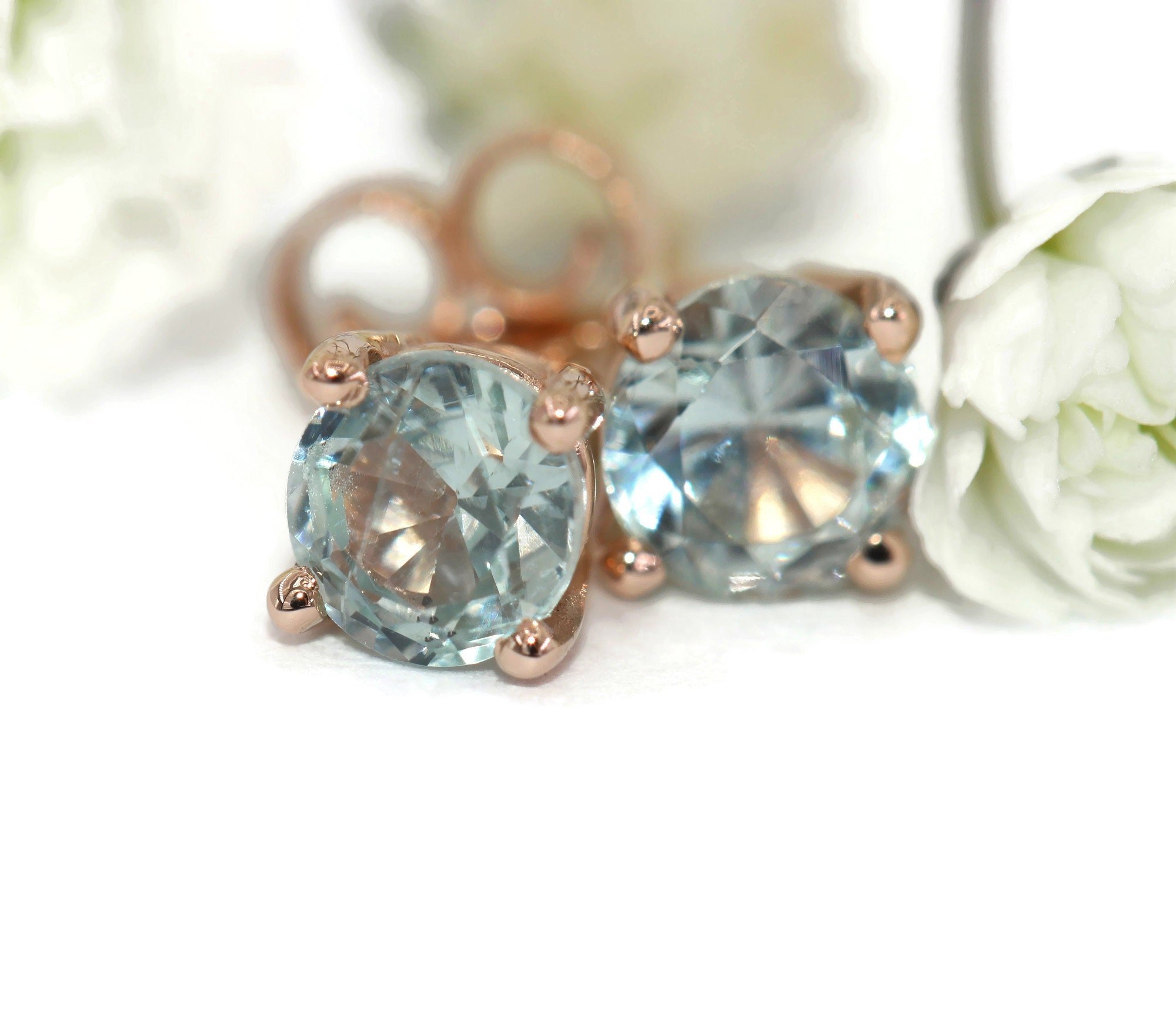 Custom-made Sky Blue Natural Sapphire Stud Earrings
