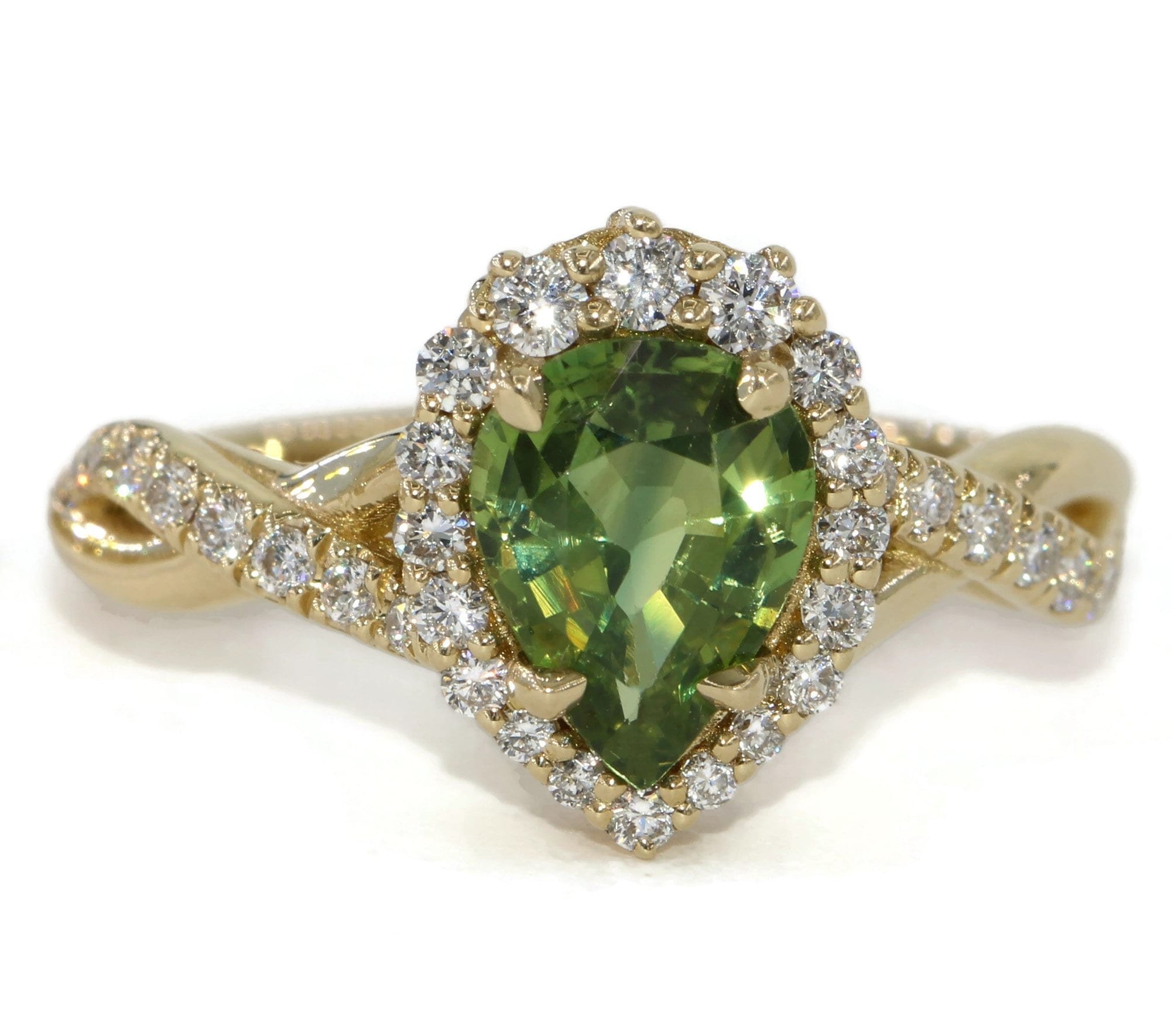 1.5 ct Green Pear Natural Sapphire Ring