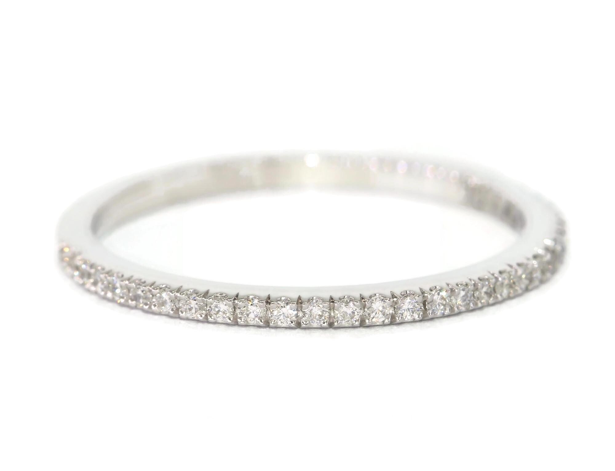 Stackable Straight Half Eternity Natural Diamond Wedding Band U pave