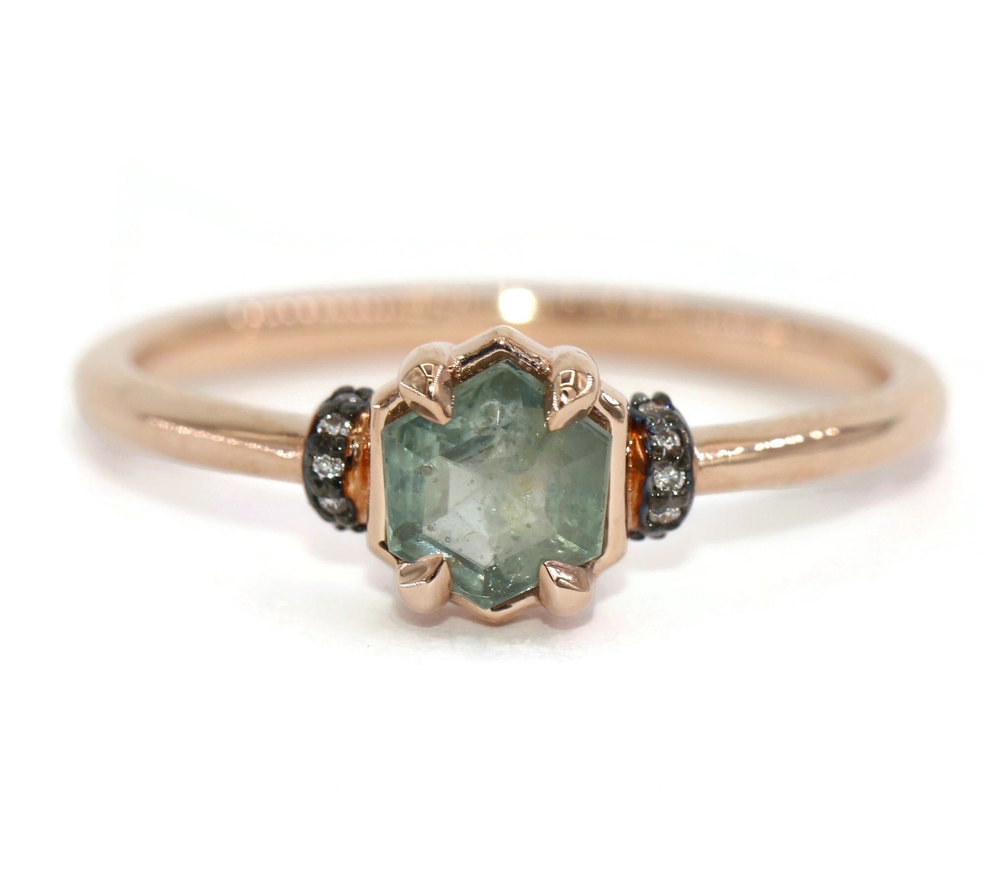 Hexagon Natural Montana Sapphire Engagement Ring