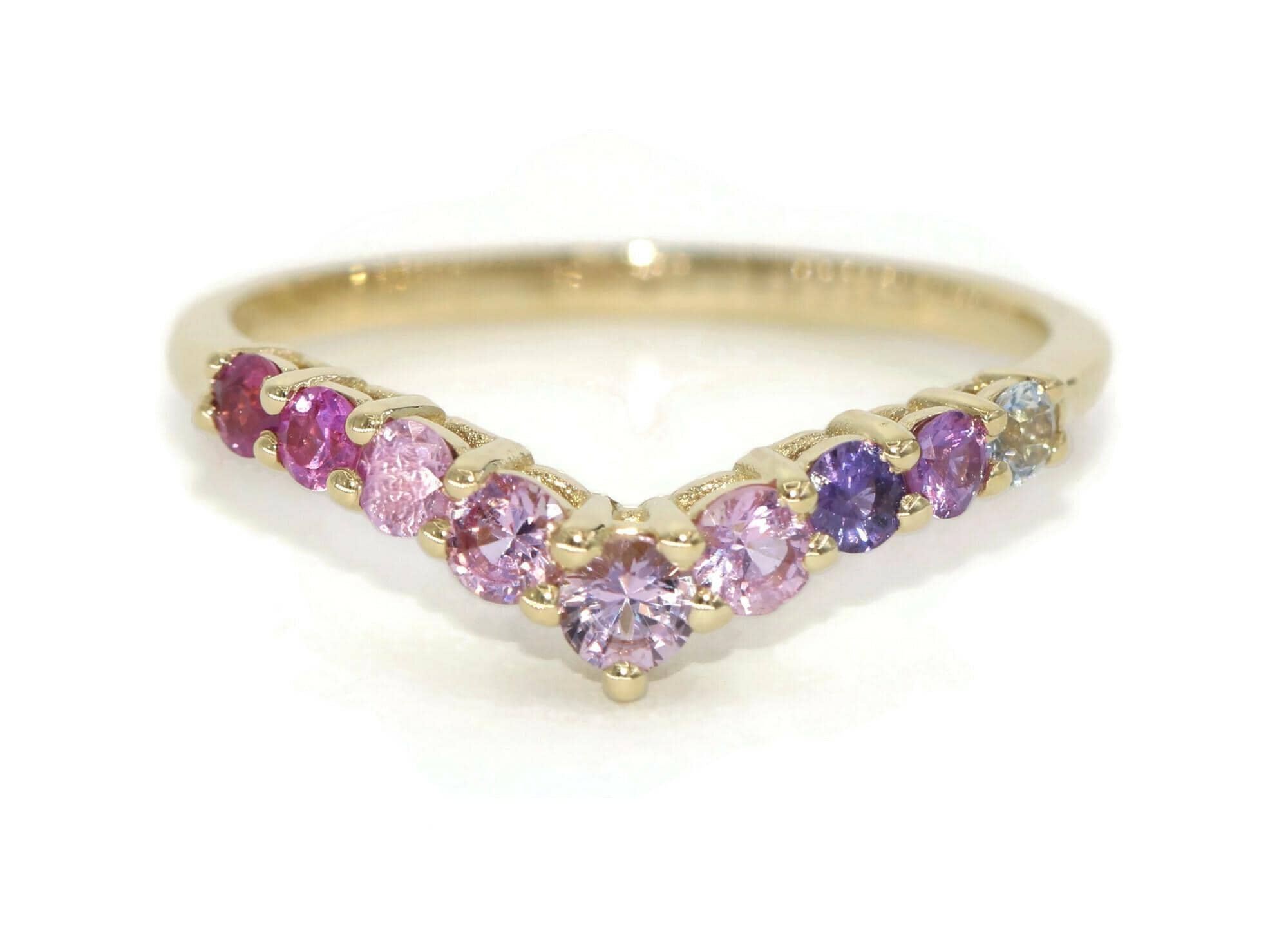 Ombre Pink Purple Natural Sapphires Cluster V Shape Ring