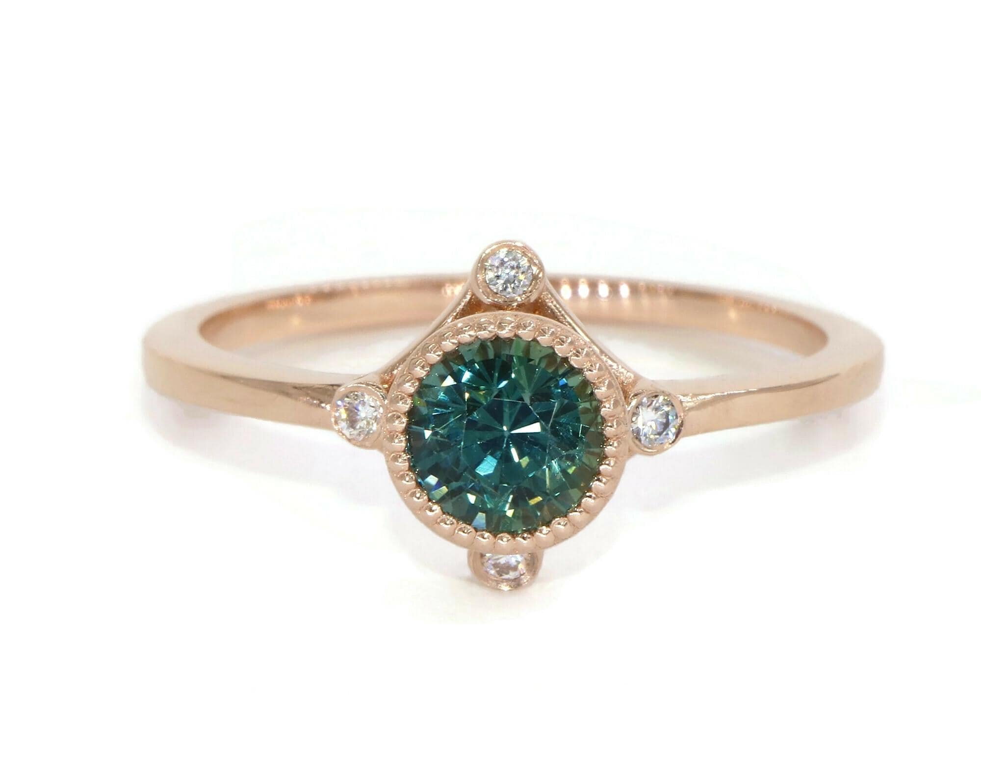 1 ct Teal Blue Green Natural Sapphire and Diamonds Engagement Ring