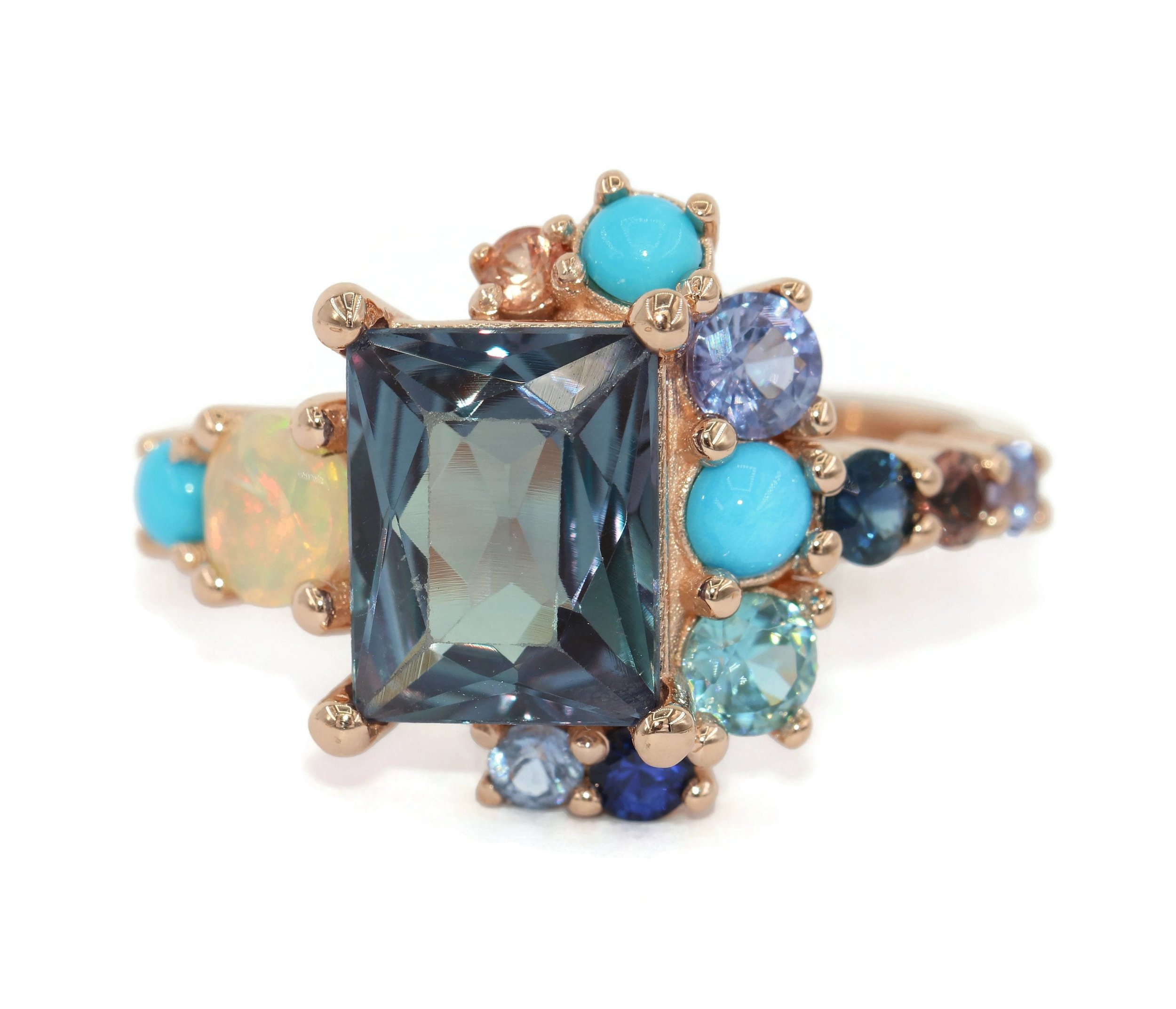 Custom Made Multi Gemstones Colorful Cluster Ring