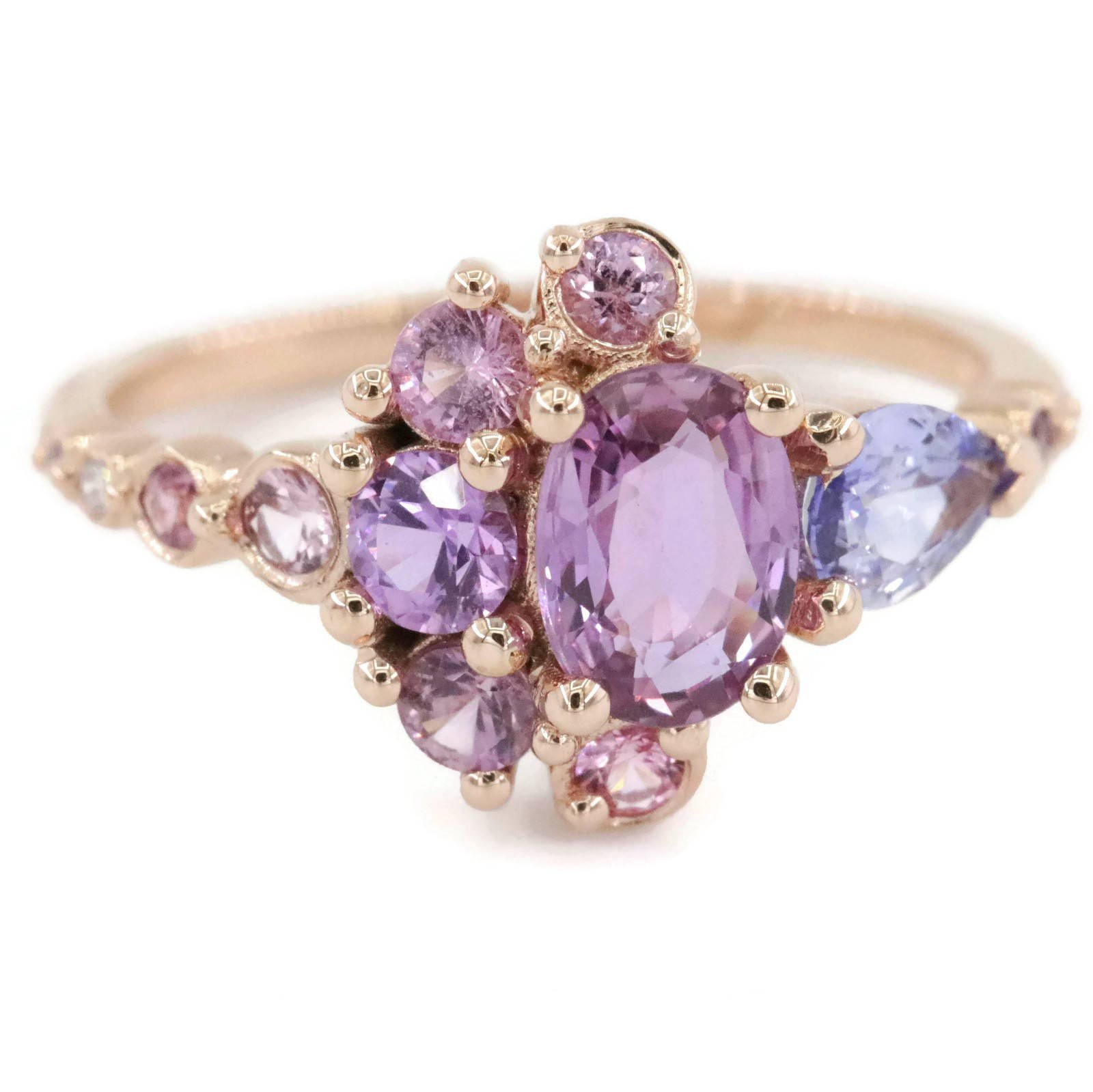 Cluster Celestial Half-Moon Crescent 1 ct Oval Pink Sapphire Engagement Ring
