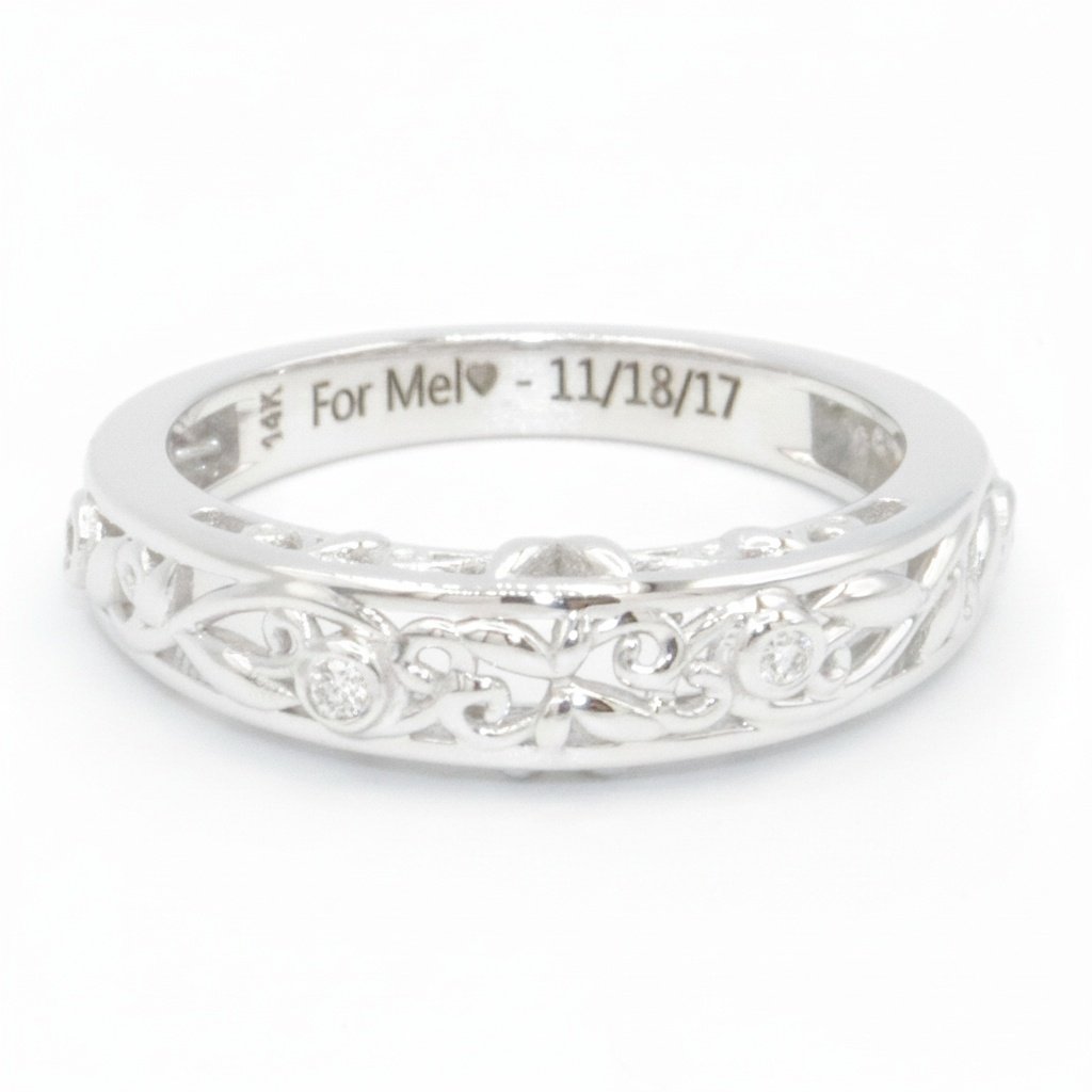 Lacework Nature Inspired Rustic Vine Leaf Filigree Diamond Wedding Ring