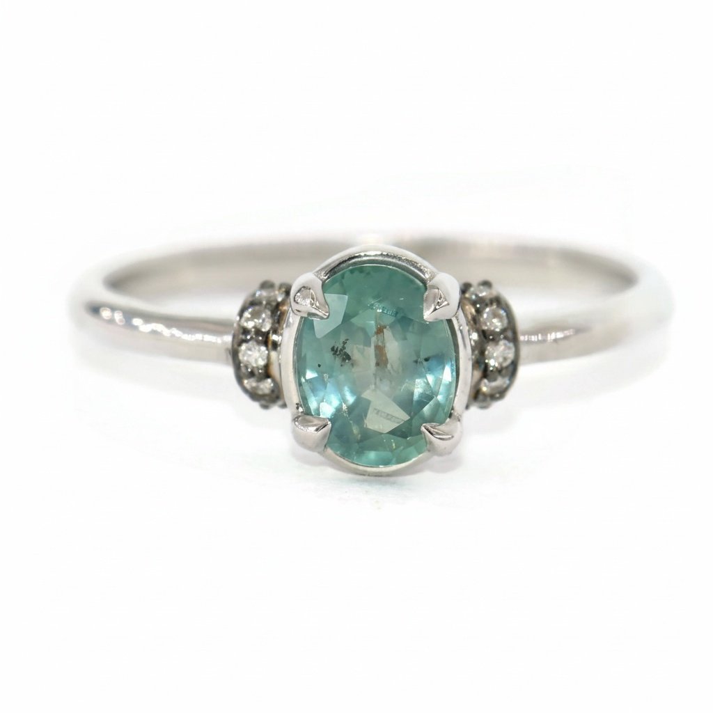 Pastel Teal Blue Oval Montana Sapphire Vintage Style Inspired Engagement Ring