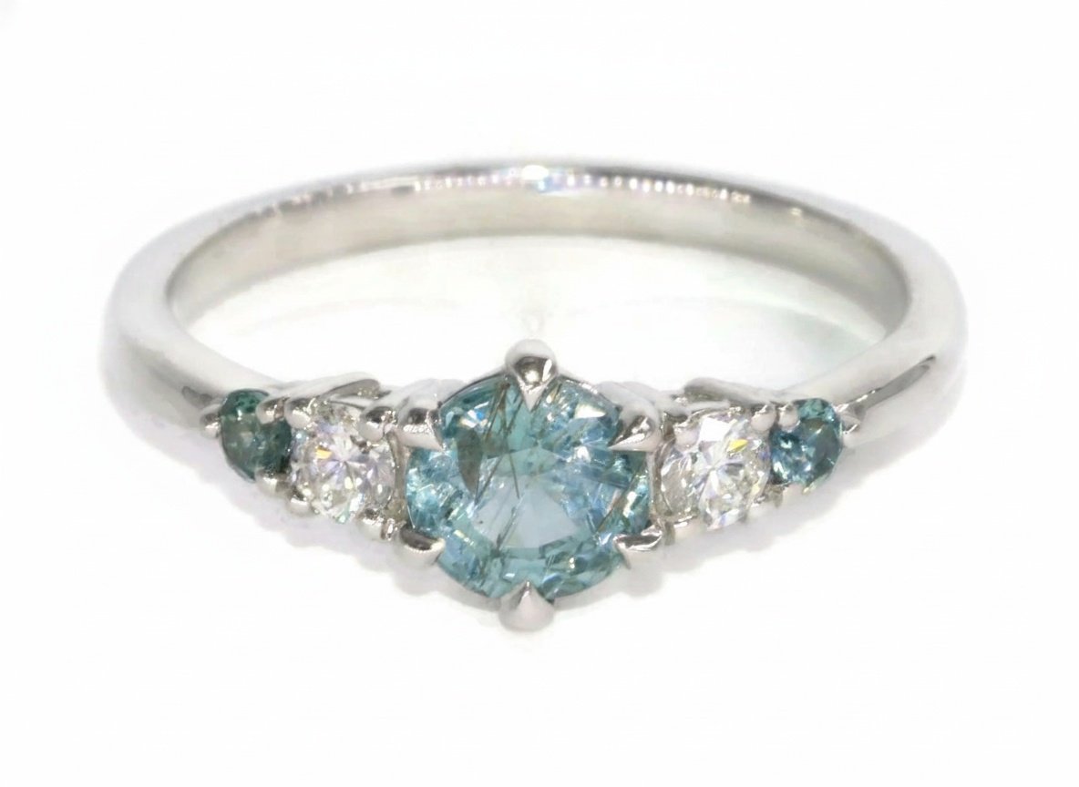 Unheated Pastel Sky Blue Natural Montana Sapphire 5 Stone Engagement Ring