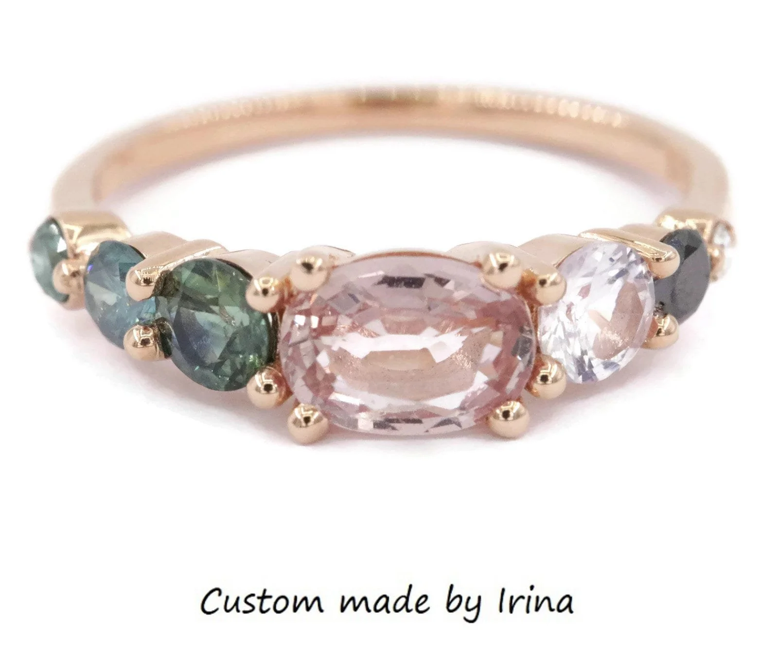 1 ct Peach Pink Sapphire Ombre Cluster One Of A Kind 14k Solid Gold Ring