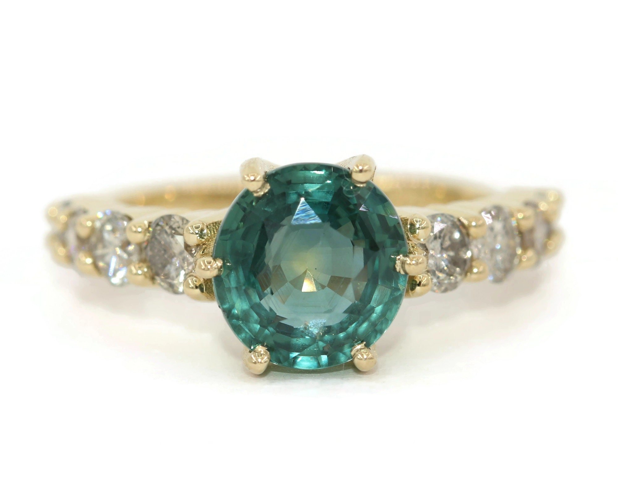 Custom-made GIA Certified 4 carat Teal Green Unheated Rare Sapphire Ring