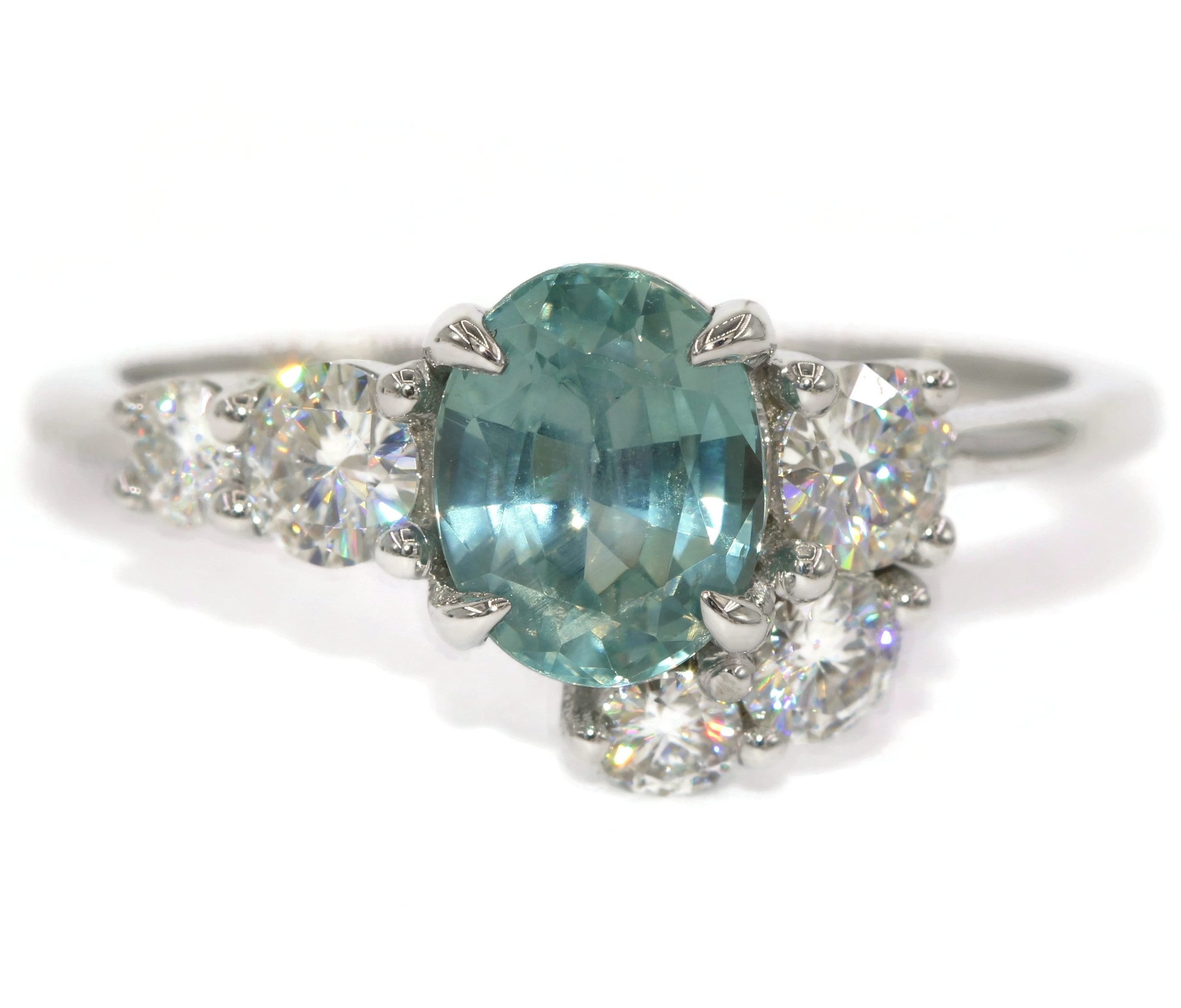1.5 ct Asymmetric Cluster Teal Natural Sapphire Ring
