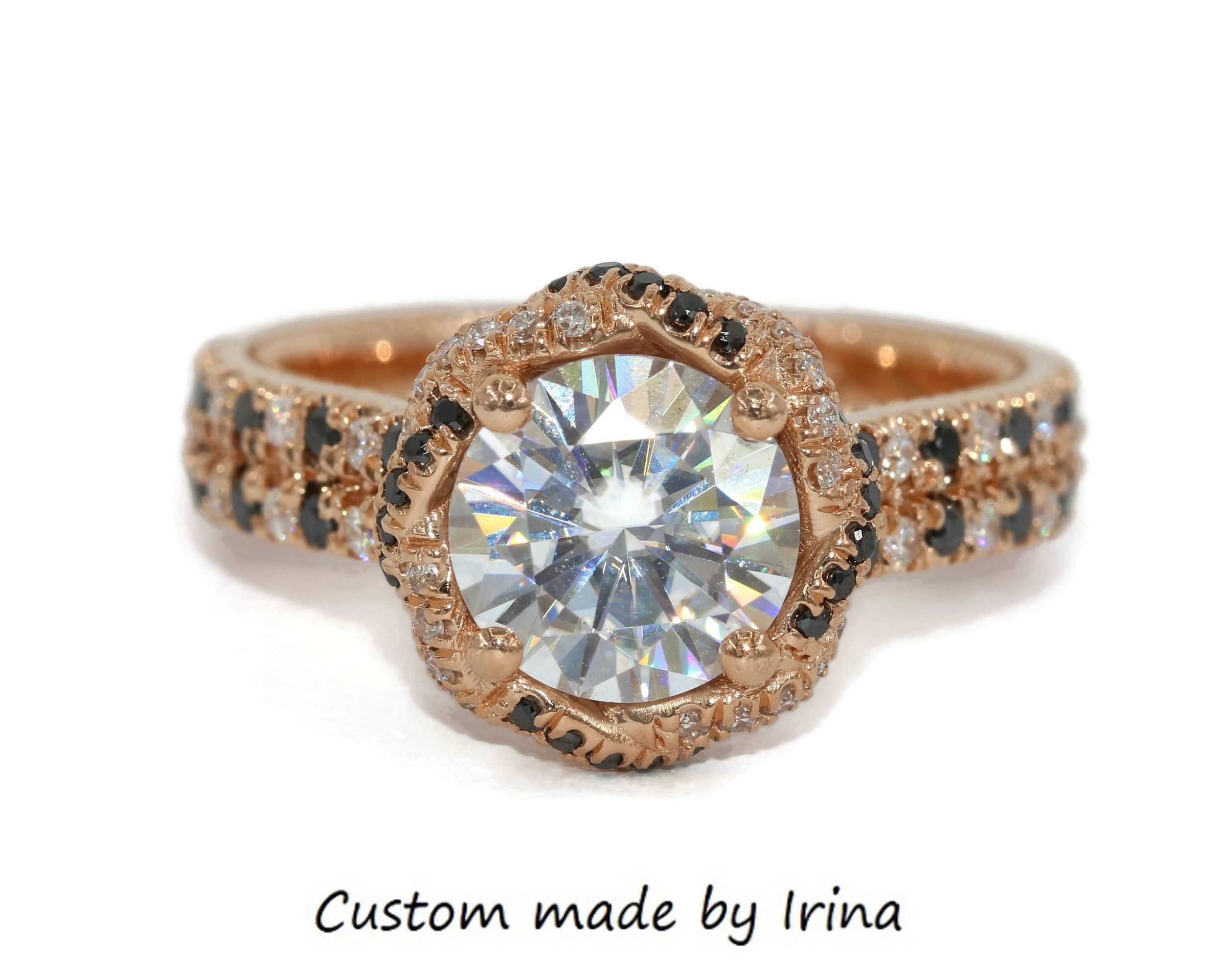 Double Halo Natural Diamonds Engagement Ring with Double Band Shank