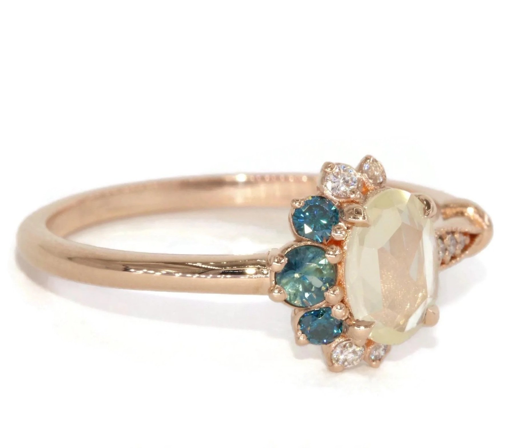 Rose Cut Oval Cluster Ombre Ethereal Fairy-tale Engagement Ring by Irina