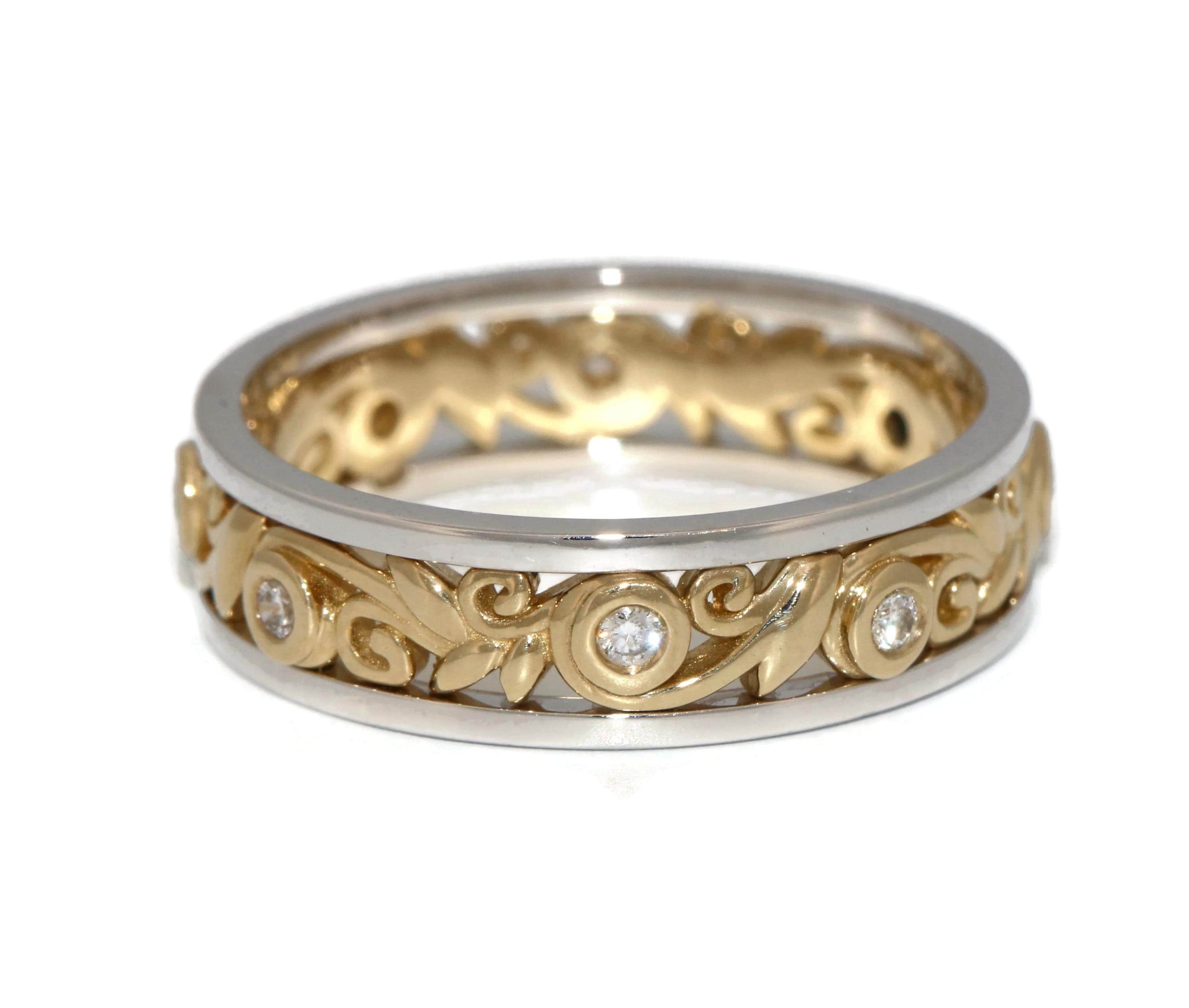 Vine Leaf Scroll Pattern Eternity Wedding Ring