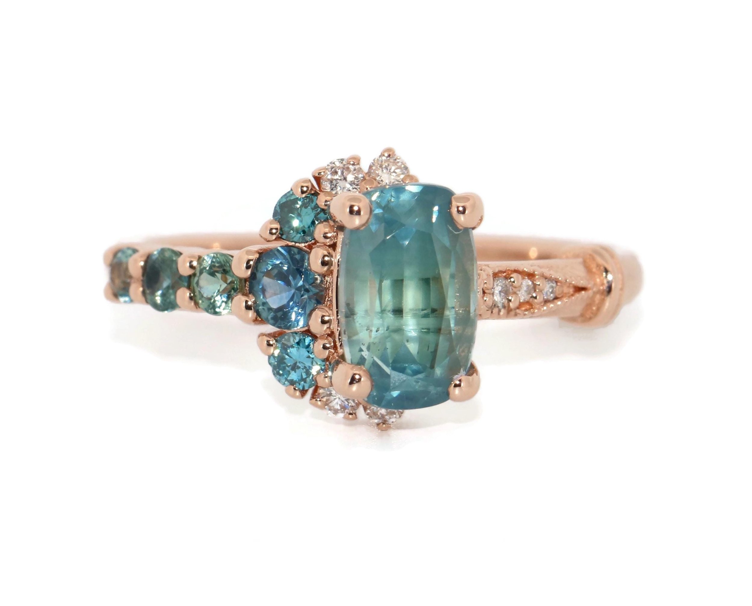 Custom-made Sea Foam Teal Green Cluster Engagement Ring, SETTING ONLY