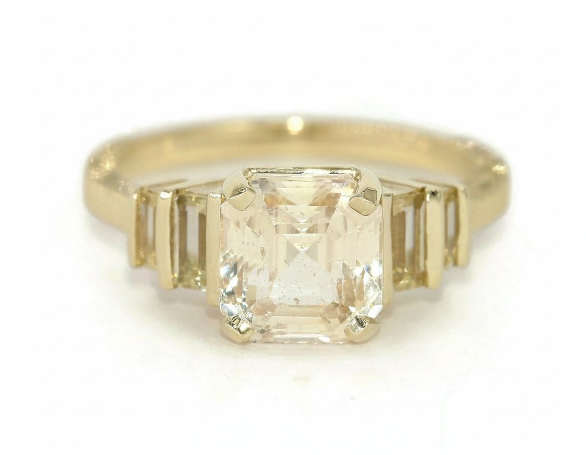 Hand Engraved Art Deco Inspired Step Setting Baguette Ring, Setting Only