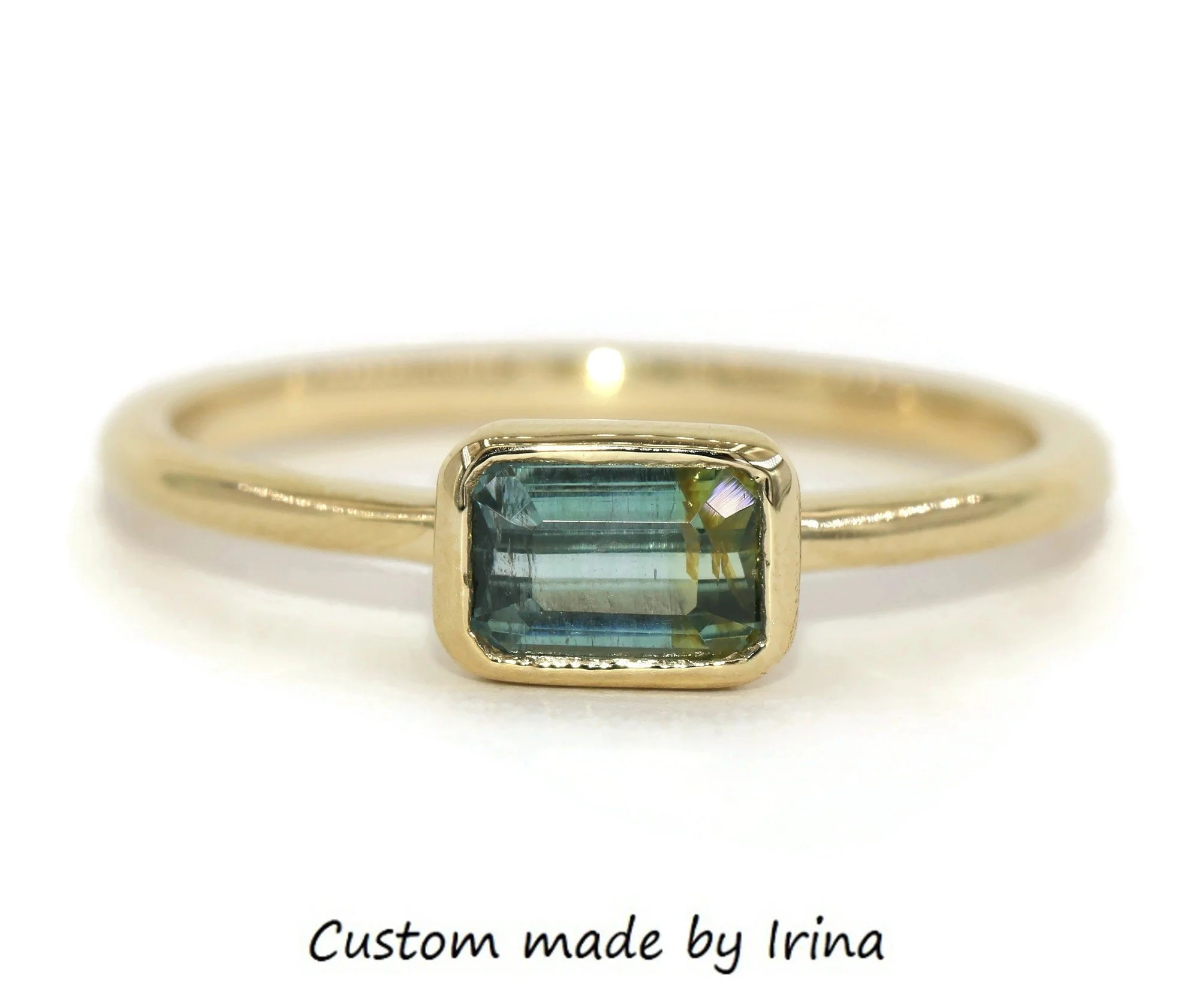 Custom Made East West Bezel Set 1.3 ct Bi-Color Sapphire Ring 14k Solid Gold