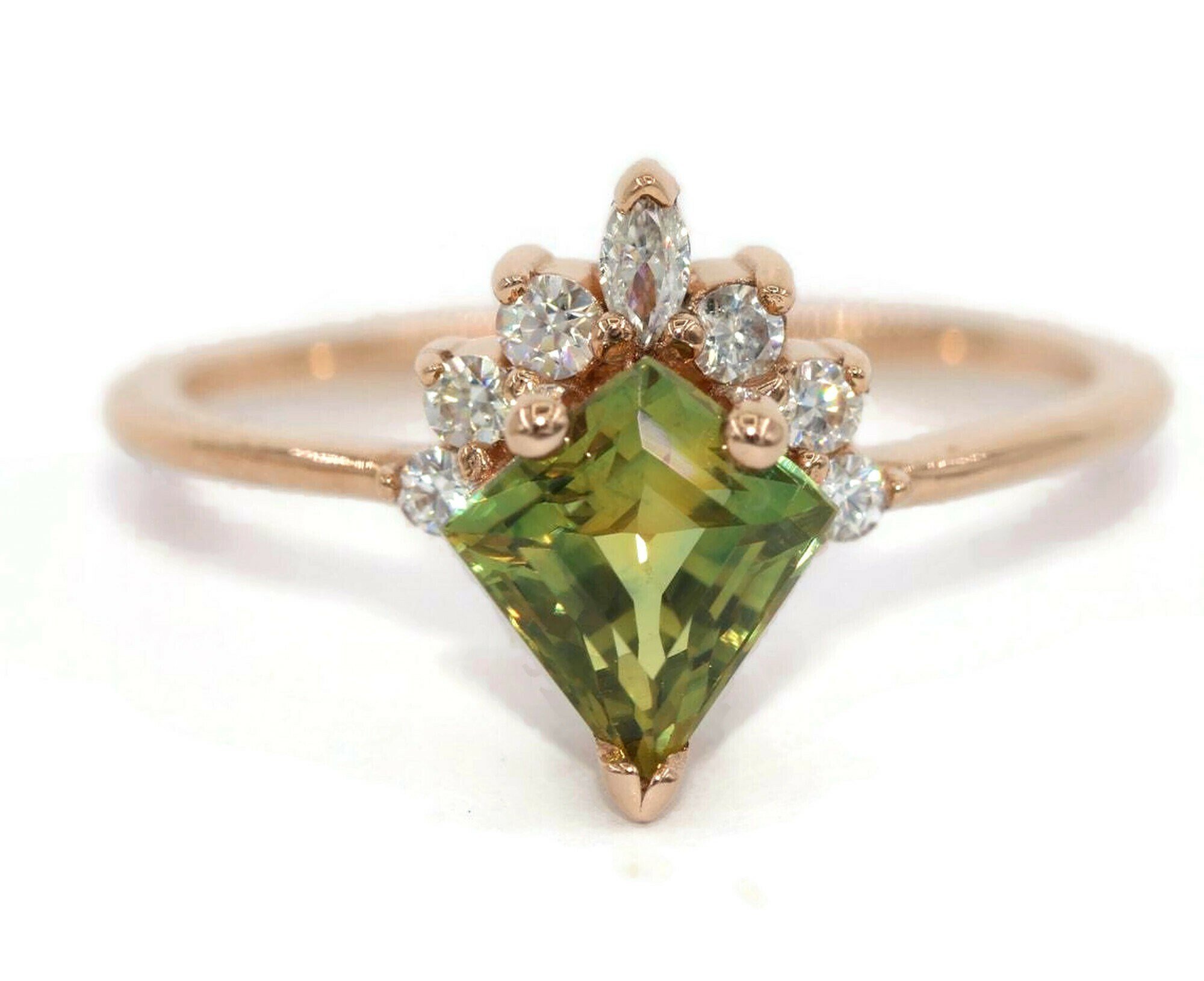 1.5 ct Custom Made Kite Sapphire Sunburst Geometric Engagement Ring