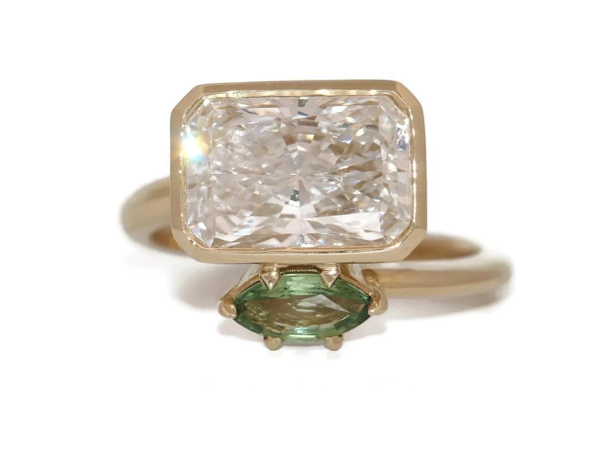 3 ct IGI Certified Radiant Lab Diamond + Marquise Sapphire Bypass Toi et Moi Engagement Ring