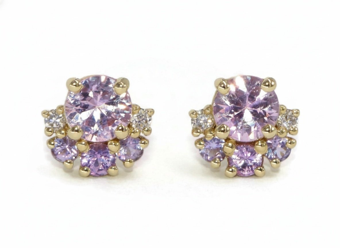 Ombre Lavender Pink Purple Cluster Stud Earrings