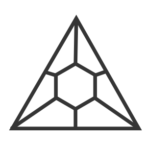 A geometric diagram featuring a large equilateral triangle with smaller internal triangles and a central hexagon.
