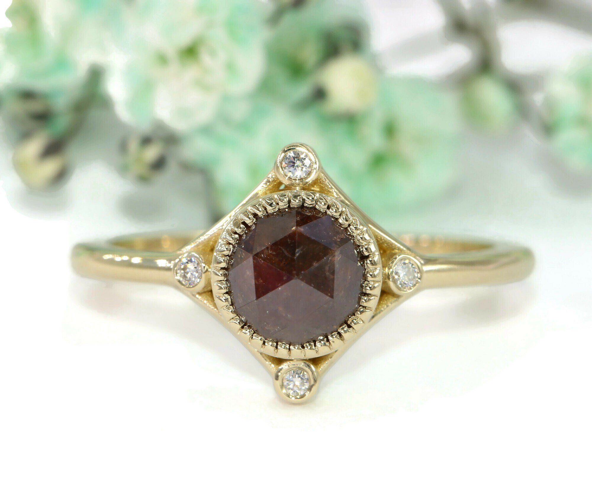 2 ct Rose Cut Natural Diamond Low Profile Bezel Ring