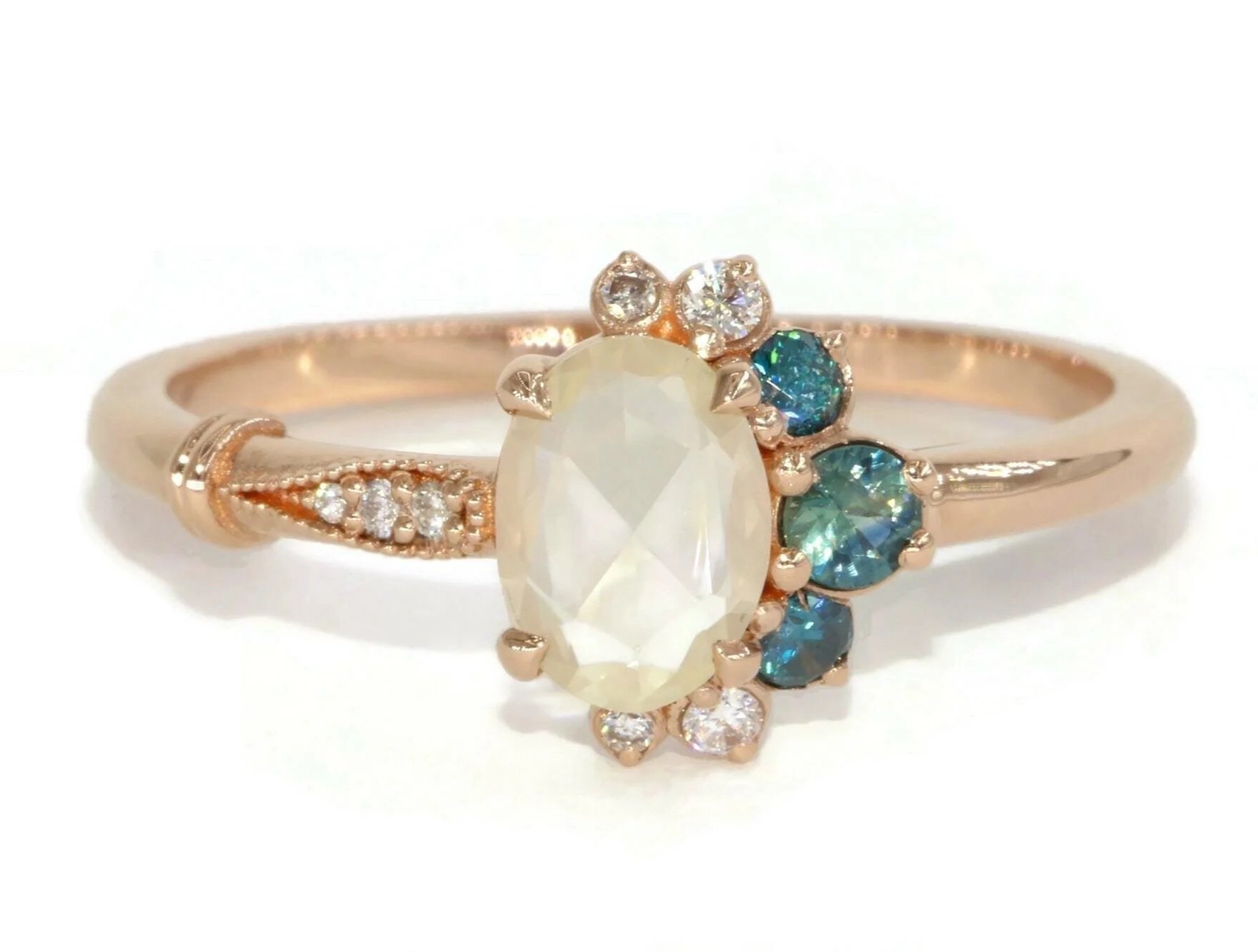 One of a kind cluster engagement ring handmade in USA by Irina