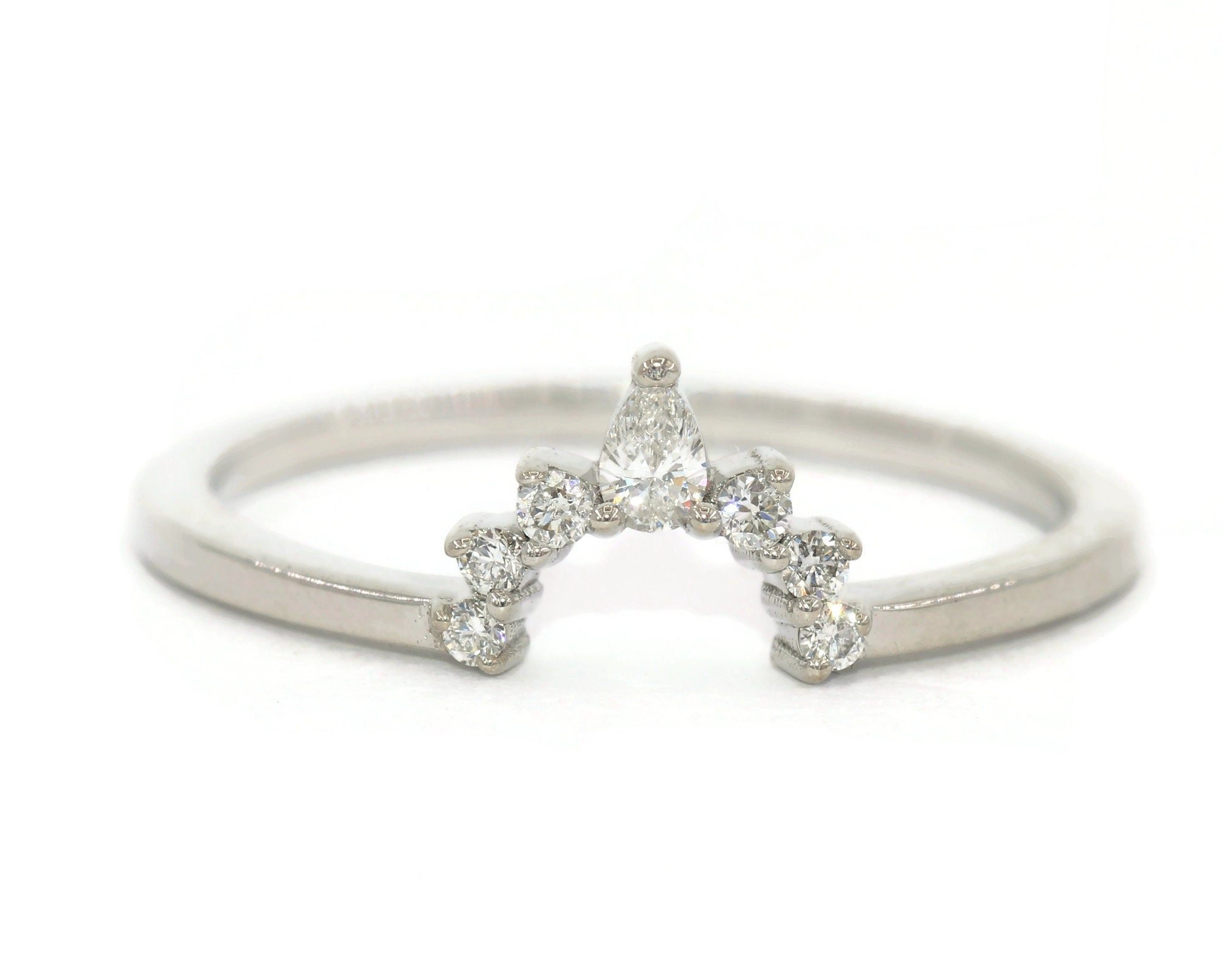 Pear Natural Diamond Curved Sunburst Nesting Wedding Ring
