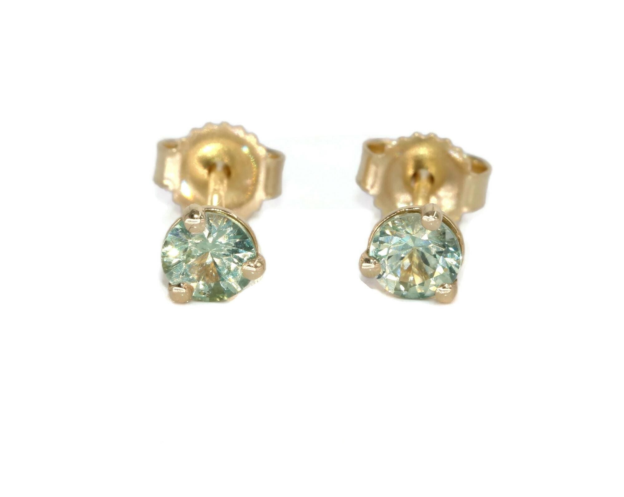 Martini Round Pastel Teal Green Natural Sapphire Stud Earrings