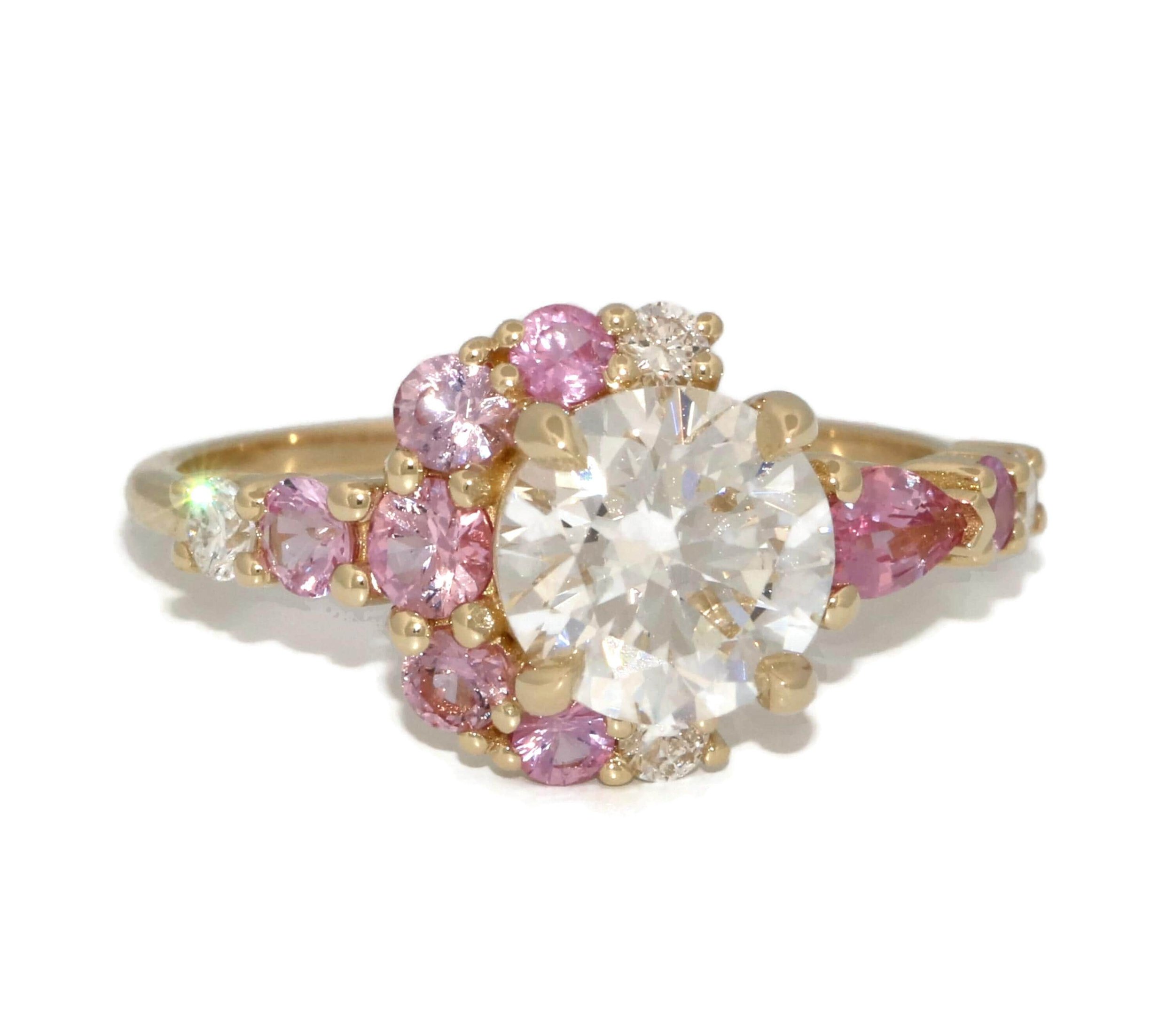 1.6 ct IGI Certified Lab Diamond + Ombre Pink Sapphire Engagement Ring