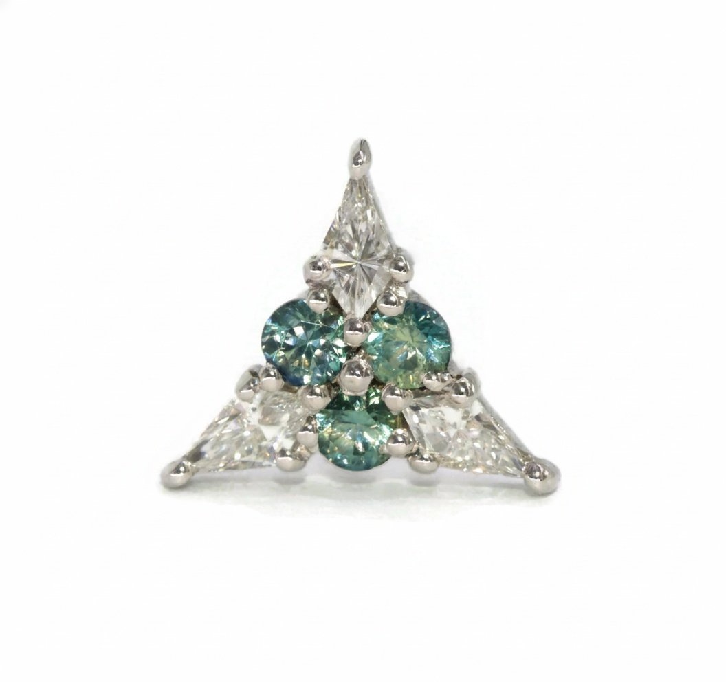 Kite Natural Diamonds + Natural Sapphires Triangle Stud Earrings Custom Made