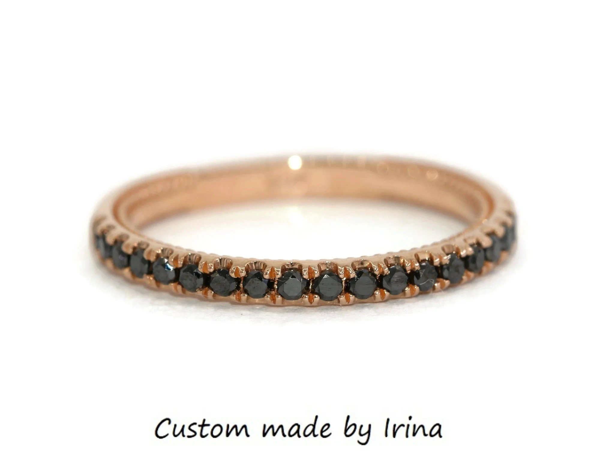 Black Natural Diamonds Half Eternity Pave Band Custom Made 14k Solid Gold