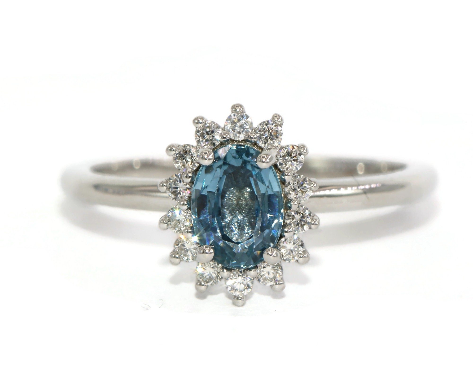 Oval Natural Sapphire Diamond Halo Engagement Ring