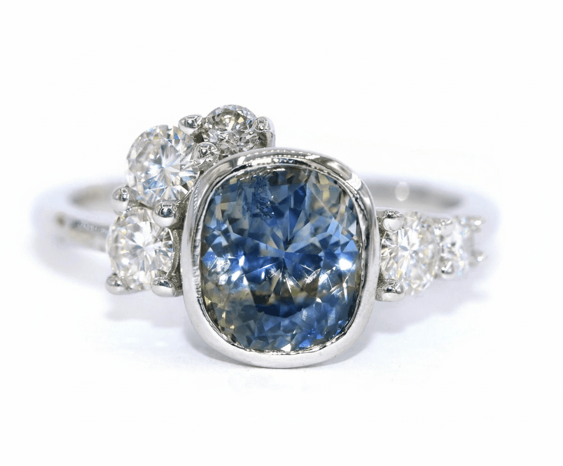 Custom Made GIA Certified 3 ct Cluster Sapphire Engagement Ring
