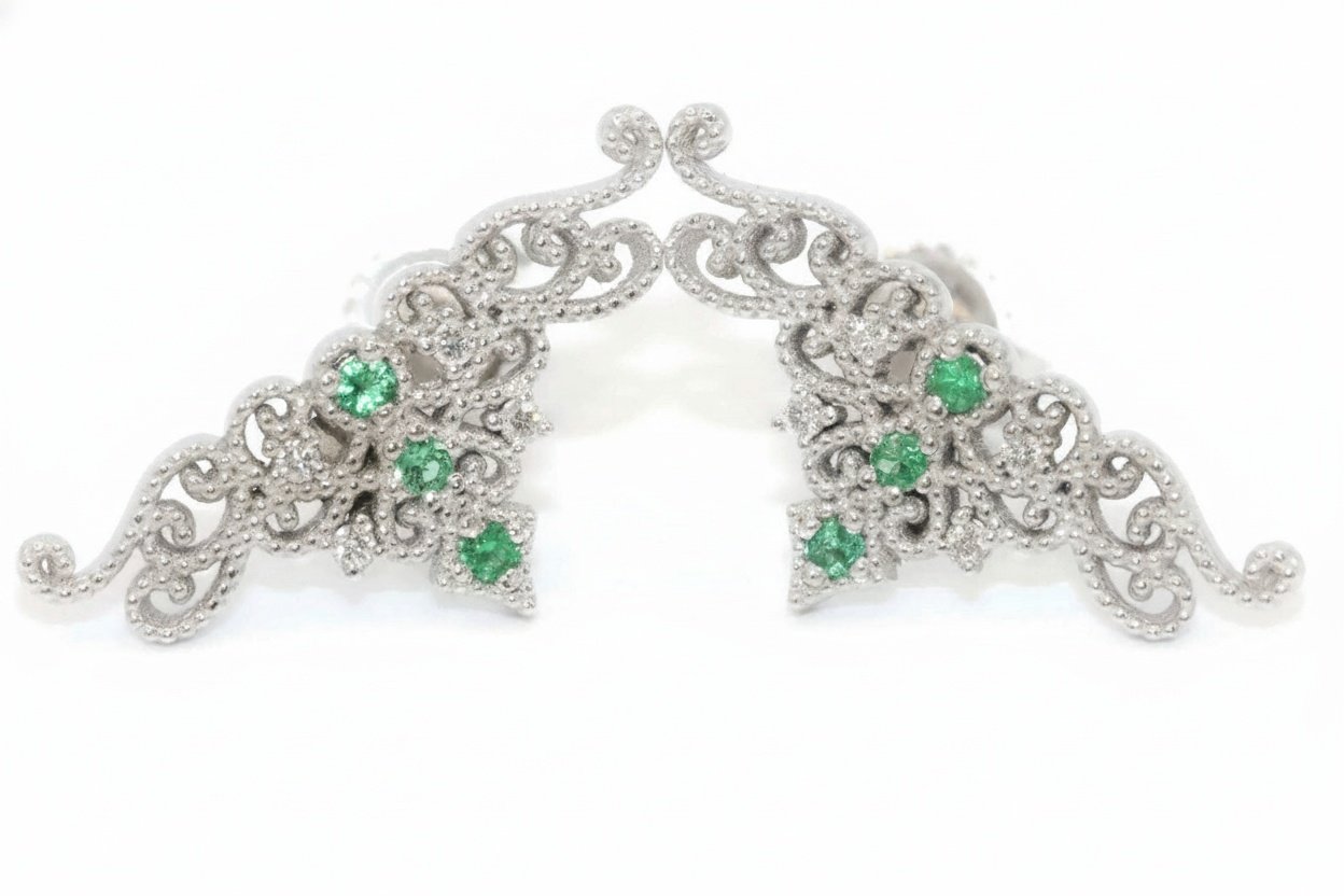 Princess Crown Tiara Natural Diamond Stud Earrings