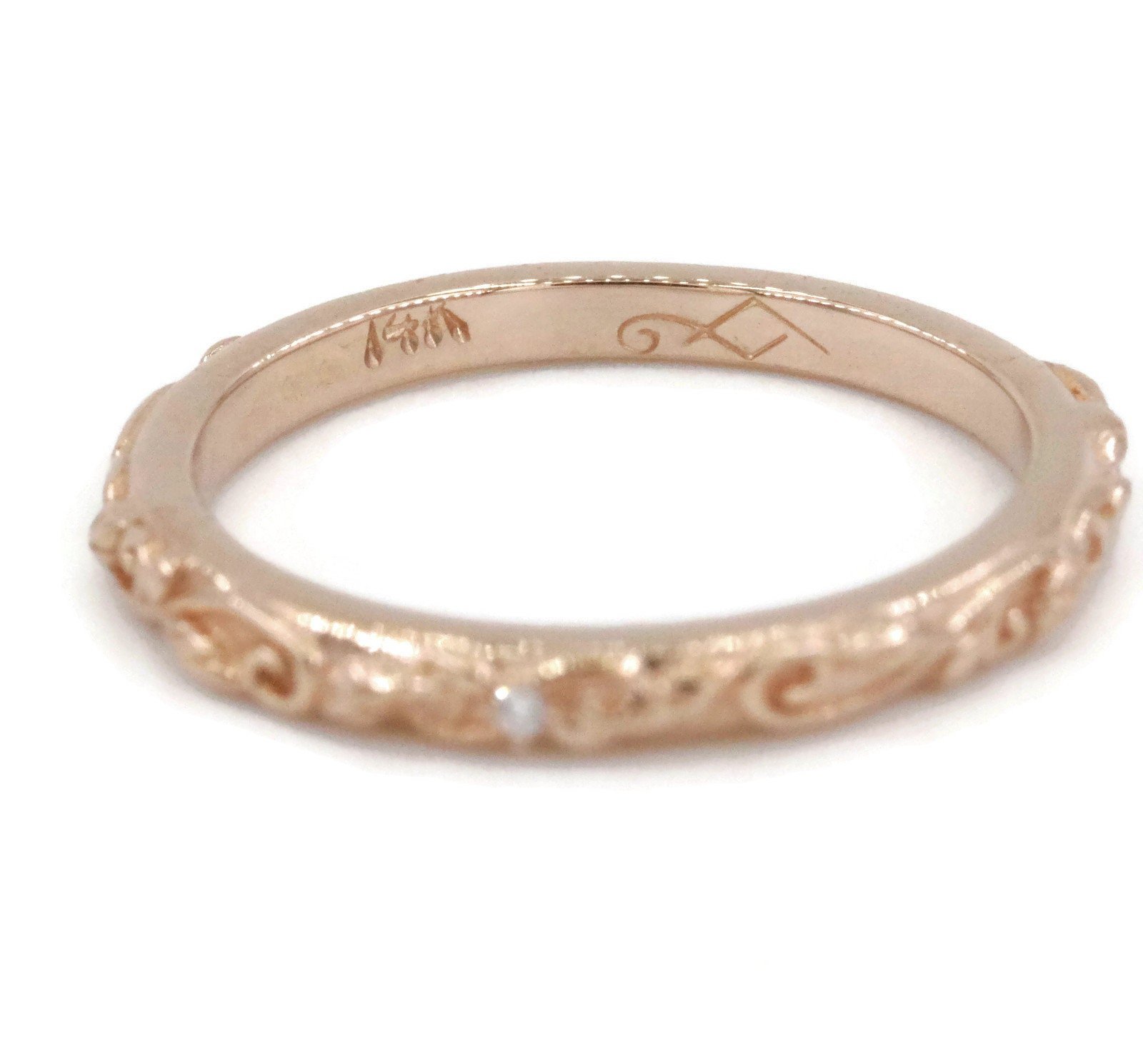 Custom Made Rustic Leaf Scroll Filigree Pattern Branch Wedding Ring