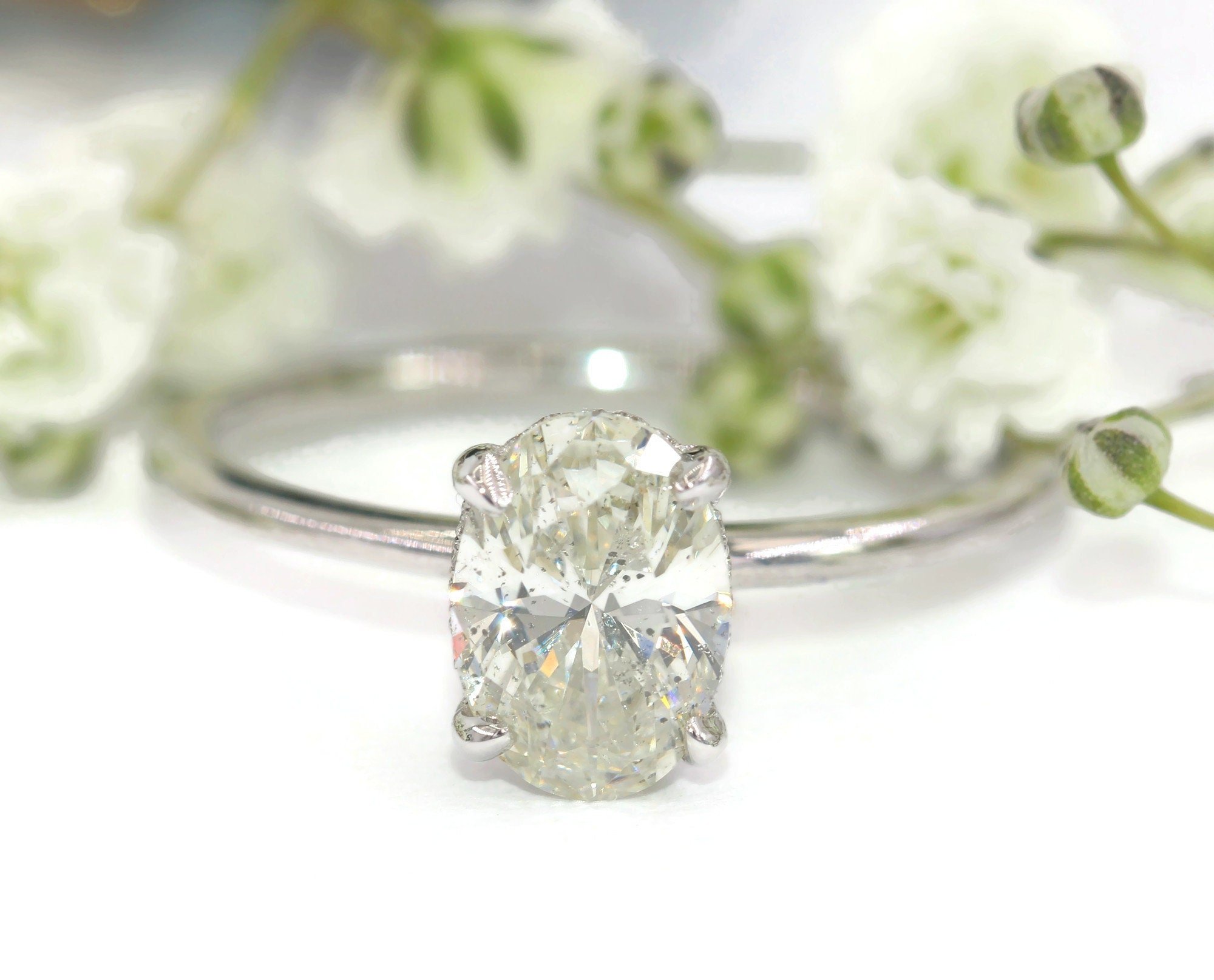 1 ct Salt and Pepper Oval Natural Diamond Solitaire Ring with Hidden Halo