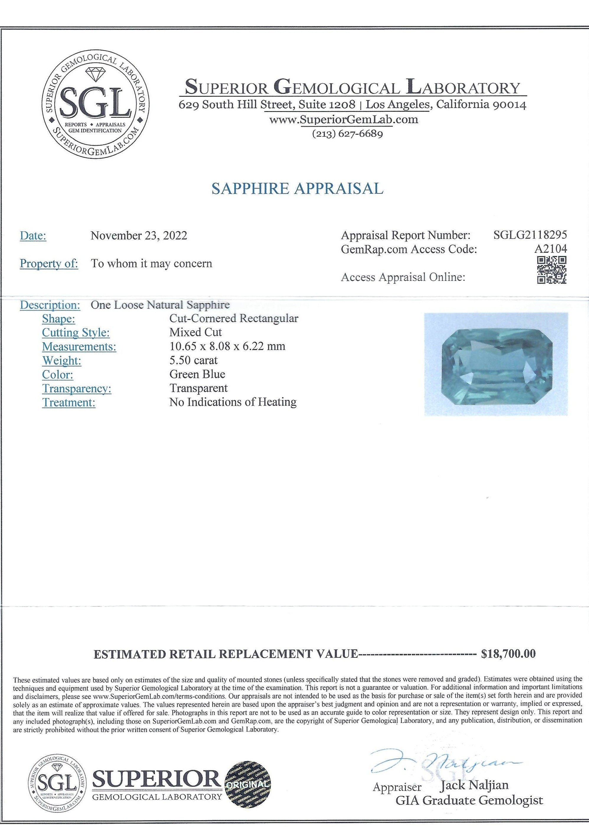 Appraisal Certificate from a GIA Certified Gemologist Appraiser