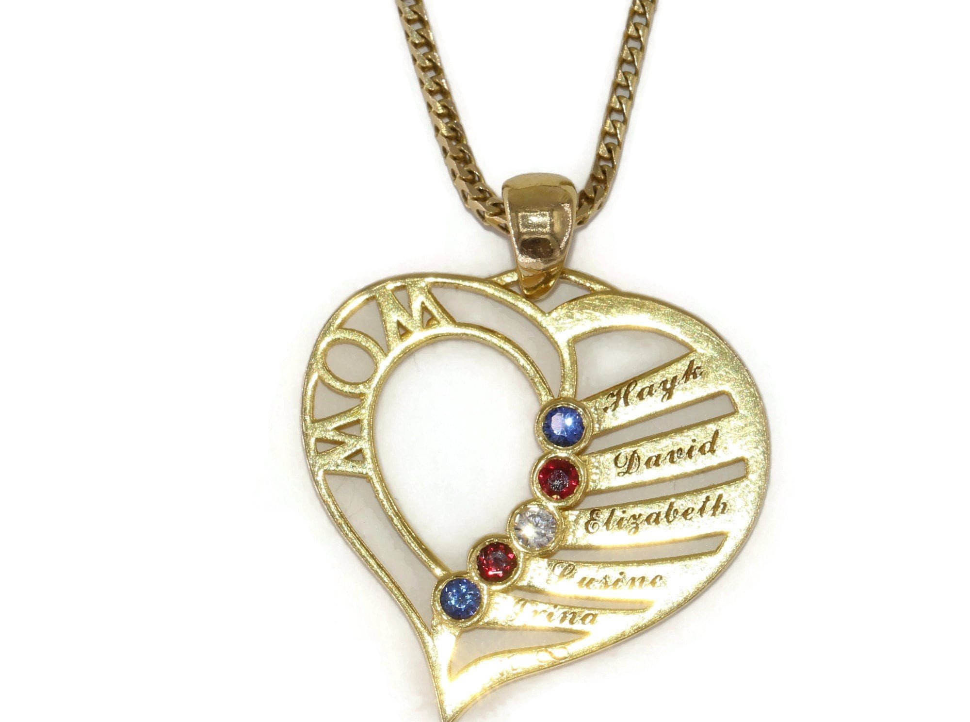 Mother's Day Personalized Heart Pendant Necklace With Kids Names and Birthstones