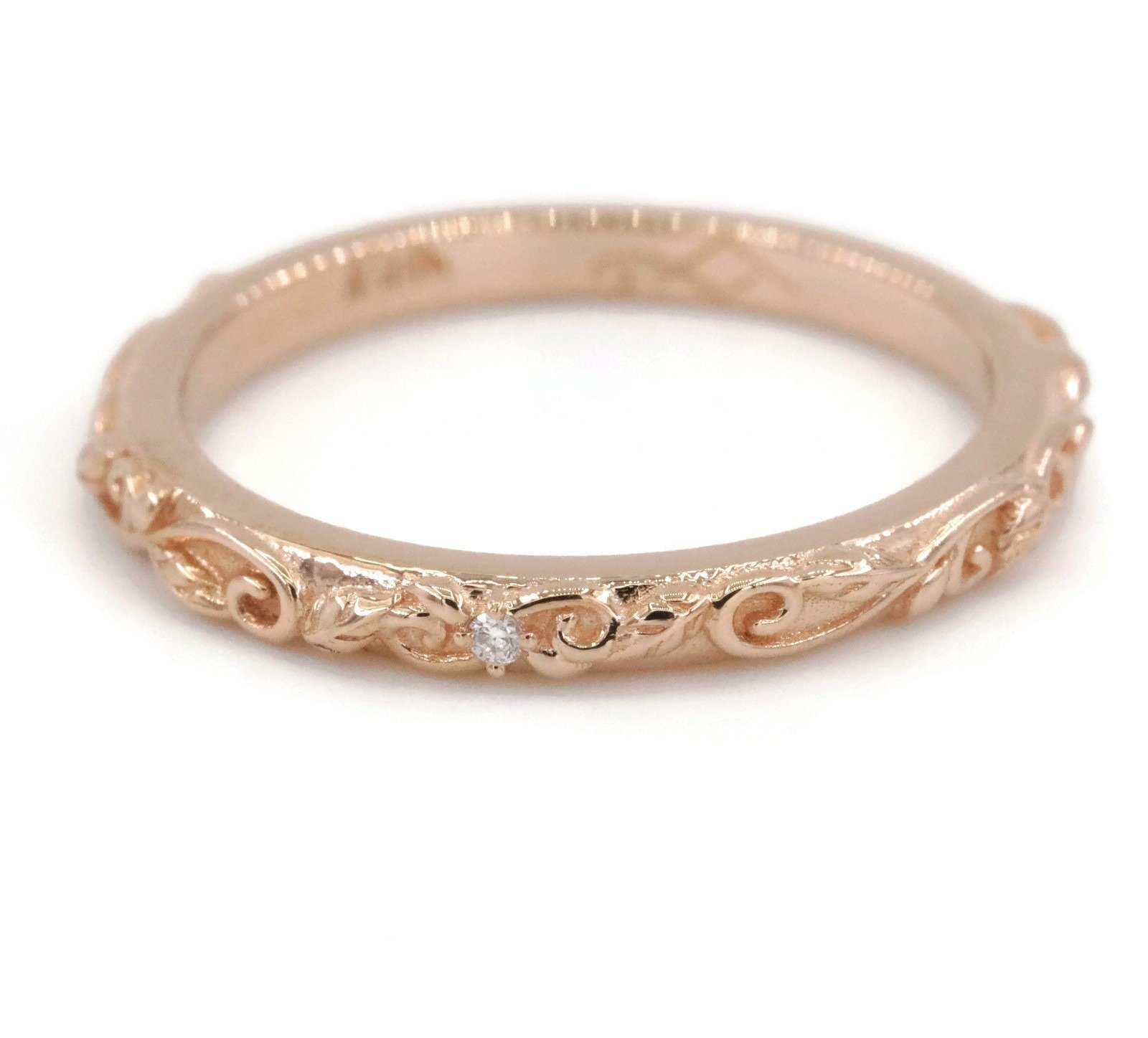 Custom Made Rustic Leaf Scroll Filigree Pattern Branch Wedding Ring