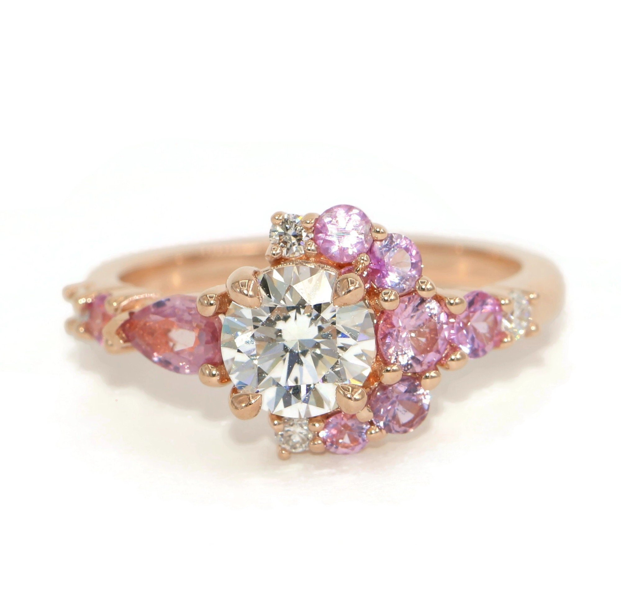 1.25 ct IGI Certified Lab Diamond Engagement Ring with Ombre Cluster Crescent Halo