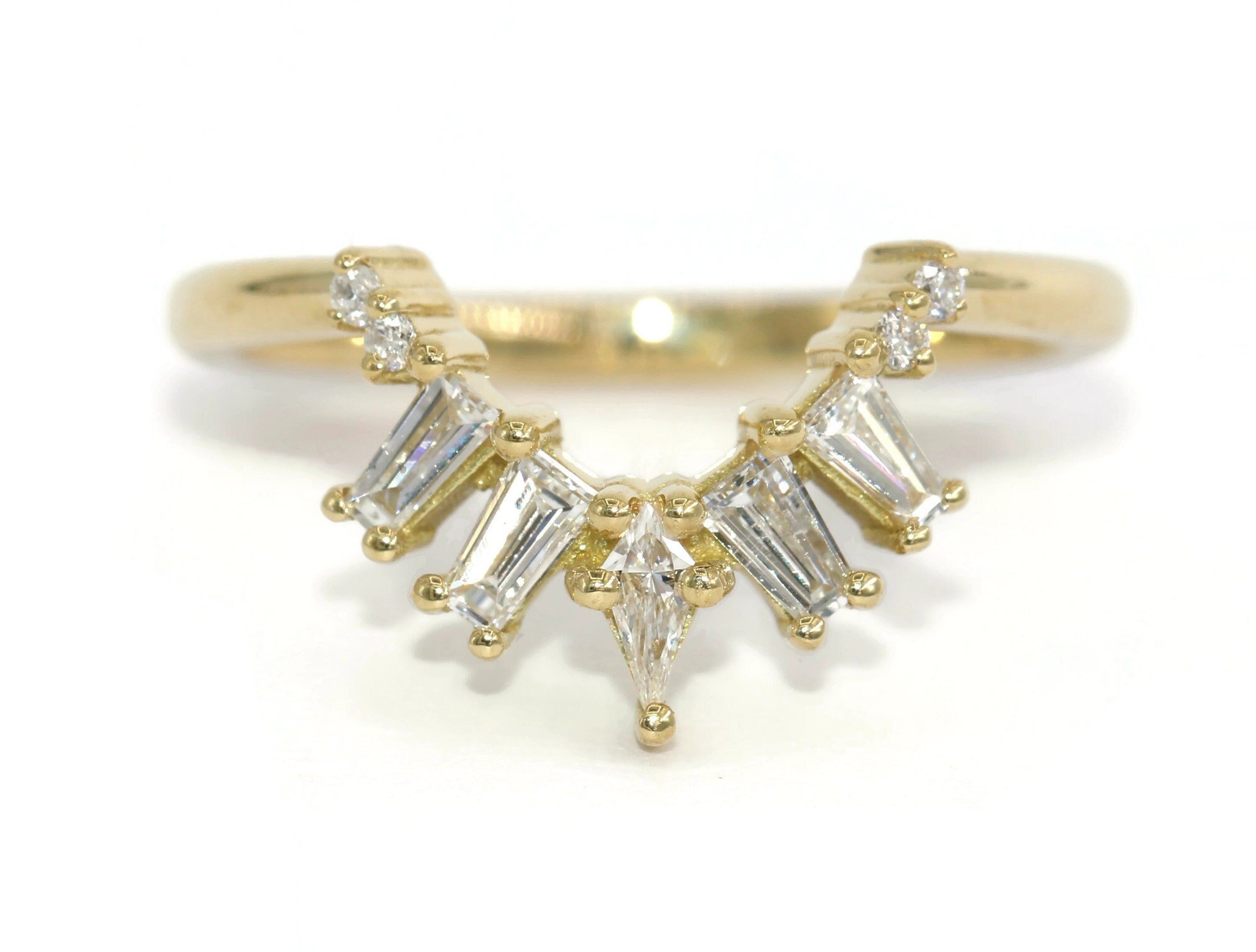 Kite + Tapered Baguettes Natural Diamonds Curved Nesting Ring Custom-made